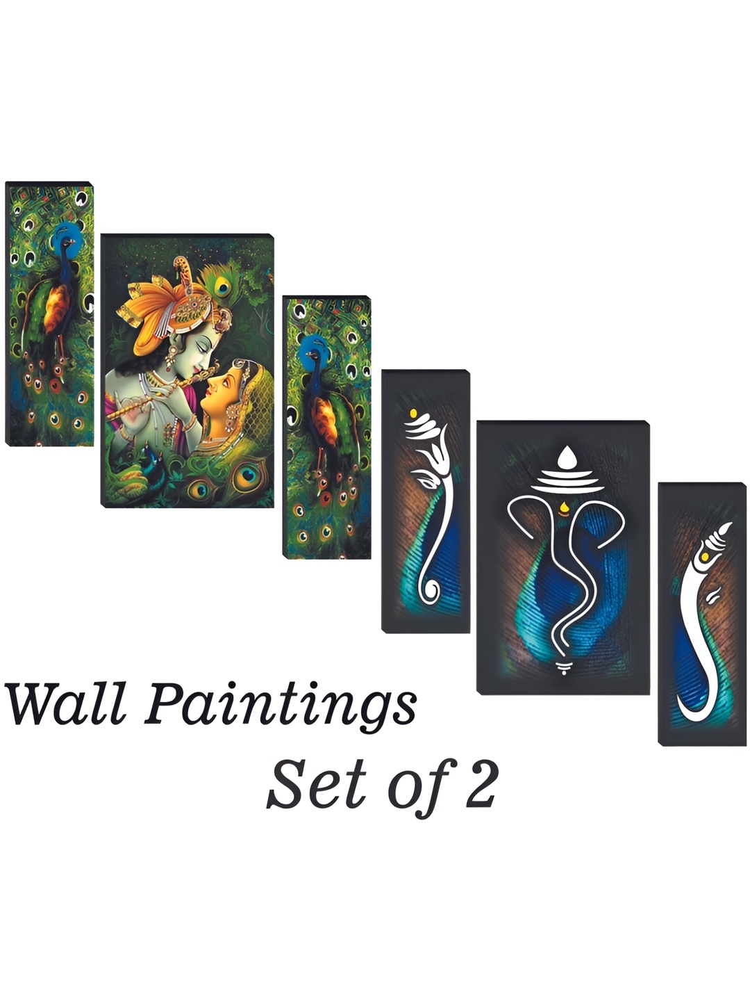 

WALLMAX 6 Pieces Green & Black UV Textured MDF Framed Paintings Wall Art