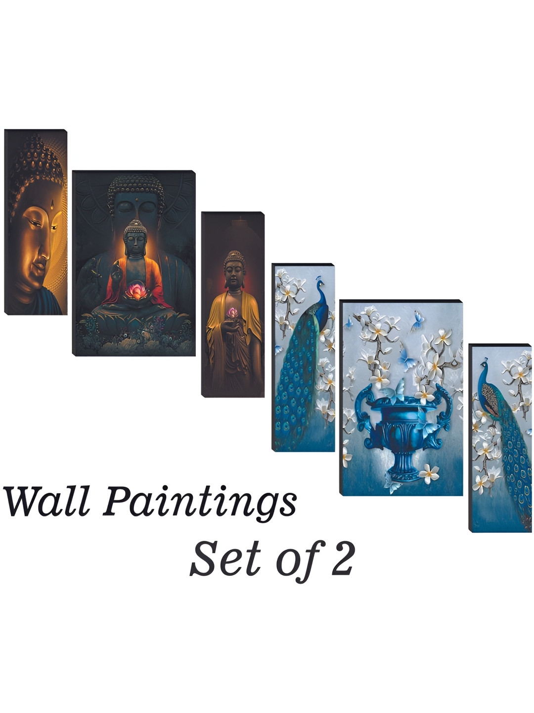 

WALLMAX 6 Pieces Black & Blue UV Textured MDF Framed Paintings Wall Art