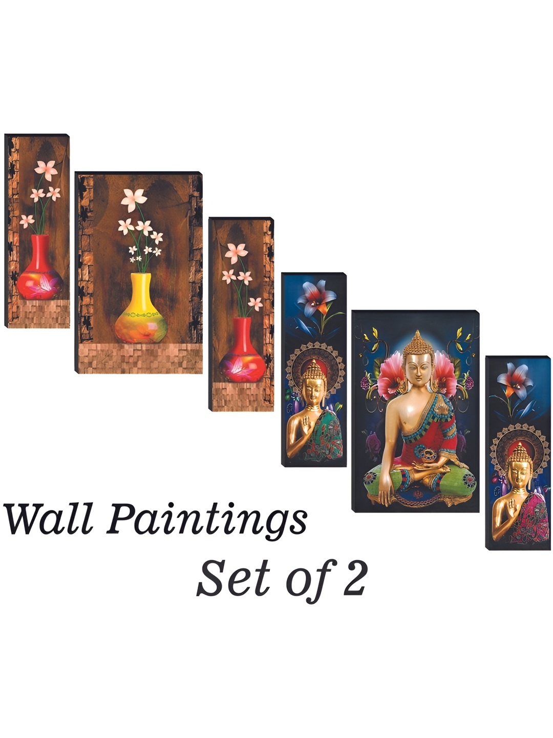 

WALLMAX 6 Pieces Brown & Blue UV Textured MDF Framed Paintings Wall Art