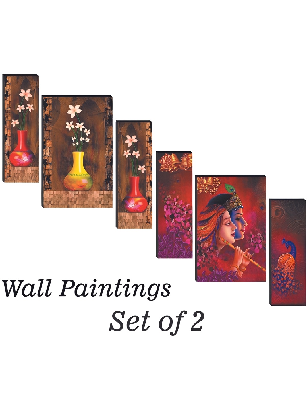 

WALLMAX Red & Brown 6 Pieces UV Textured Framed Painting Wall Arts