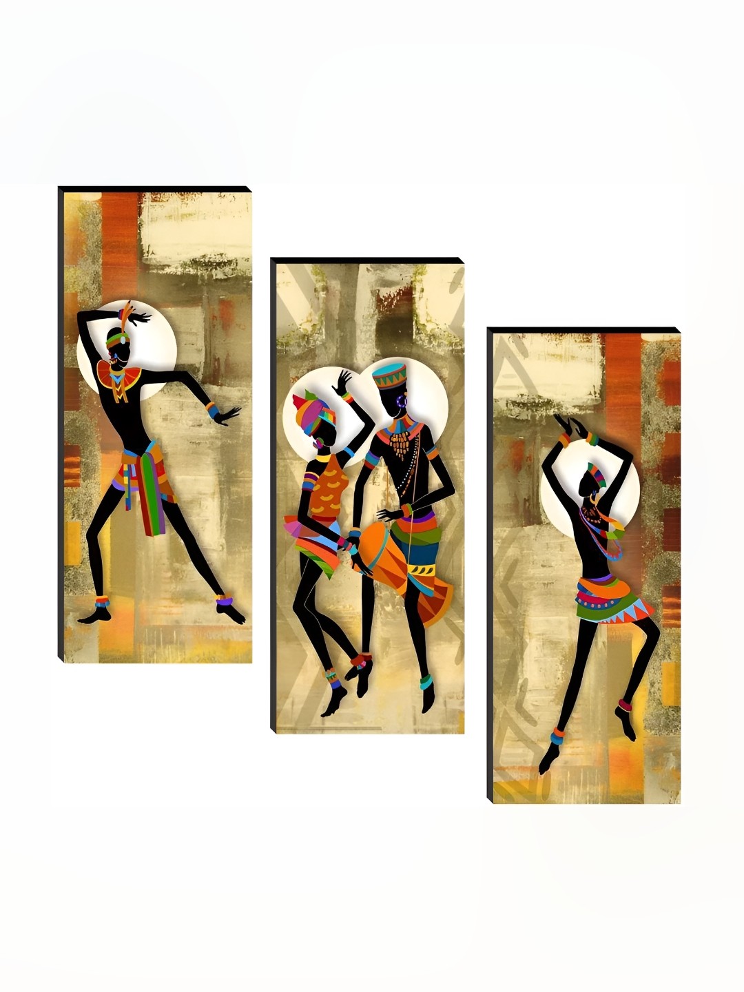 

WALLMAX Brown & Orange 3 Pieces UV Textured Framed Painting Wall Art