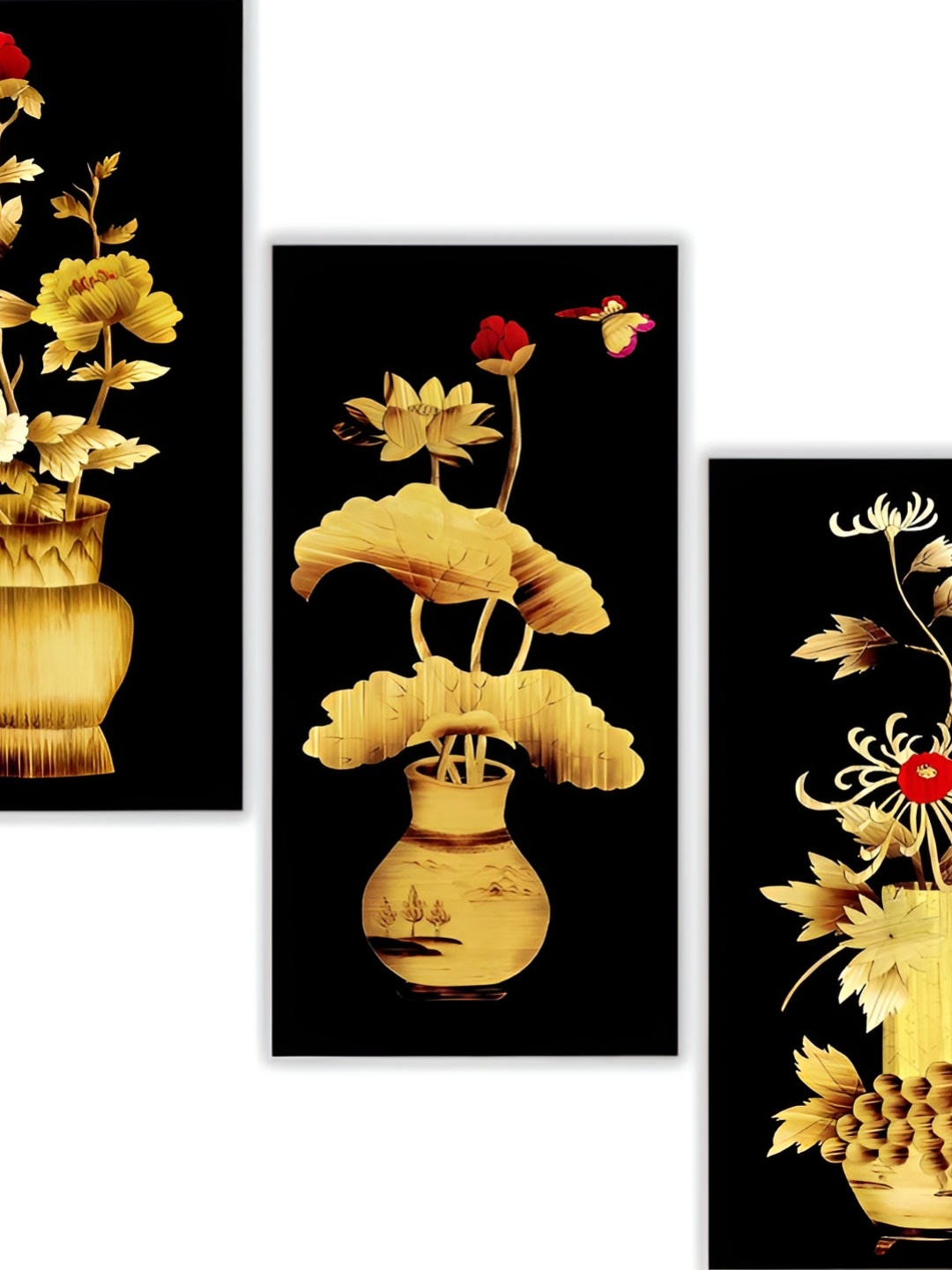 

WALLMAX Black & Yellow 3 Pieces UV Textured Framed Painting Wall Art