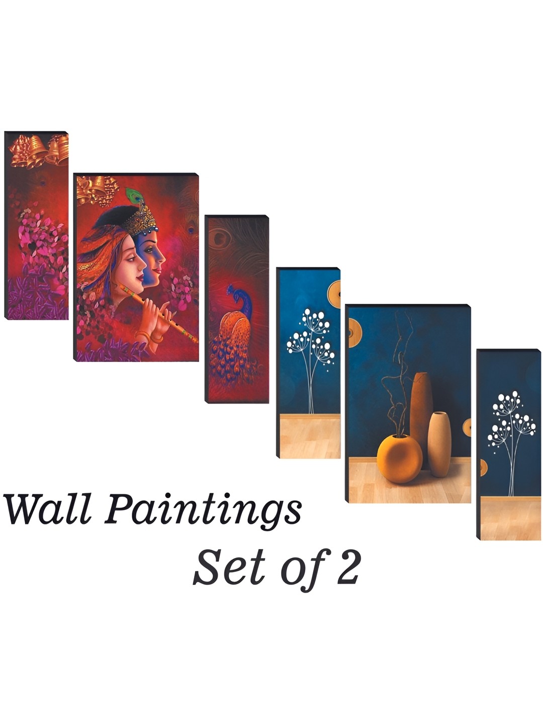 

WALLMAX Red & Blue 6 Pieces Wooden Paintings Wall Arts