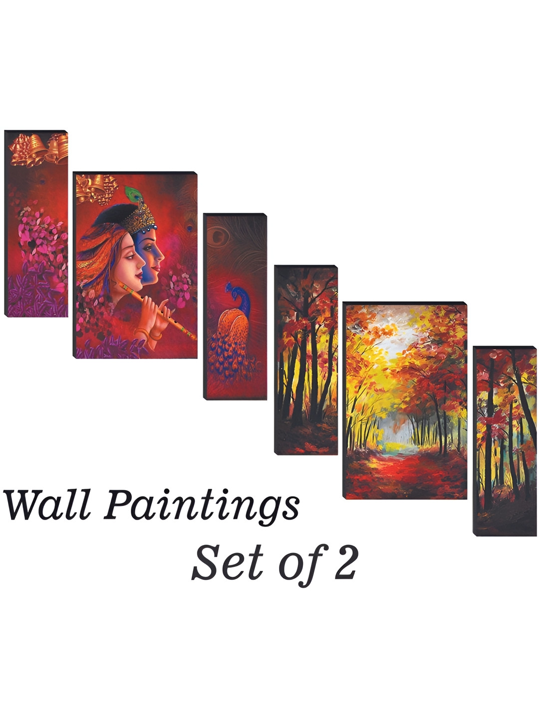 

WALLMAX Red & Yellow 6 Pieces UV Textured Wooden Painting Wall Art