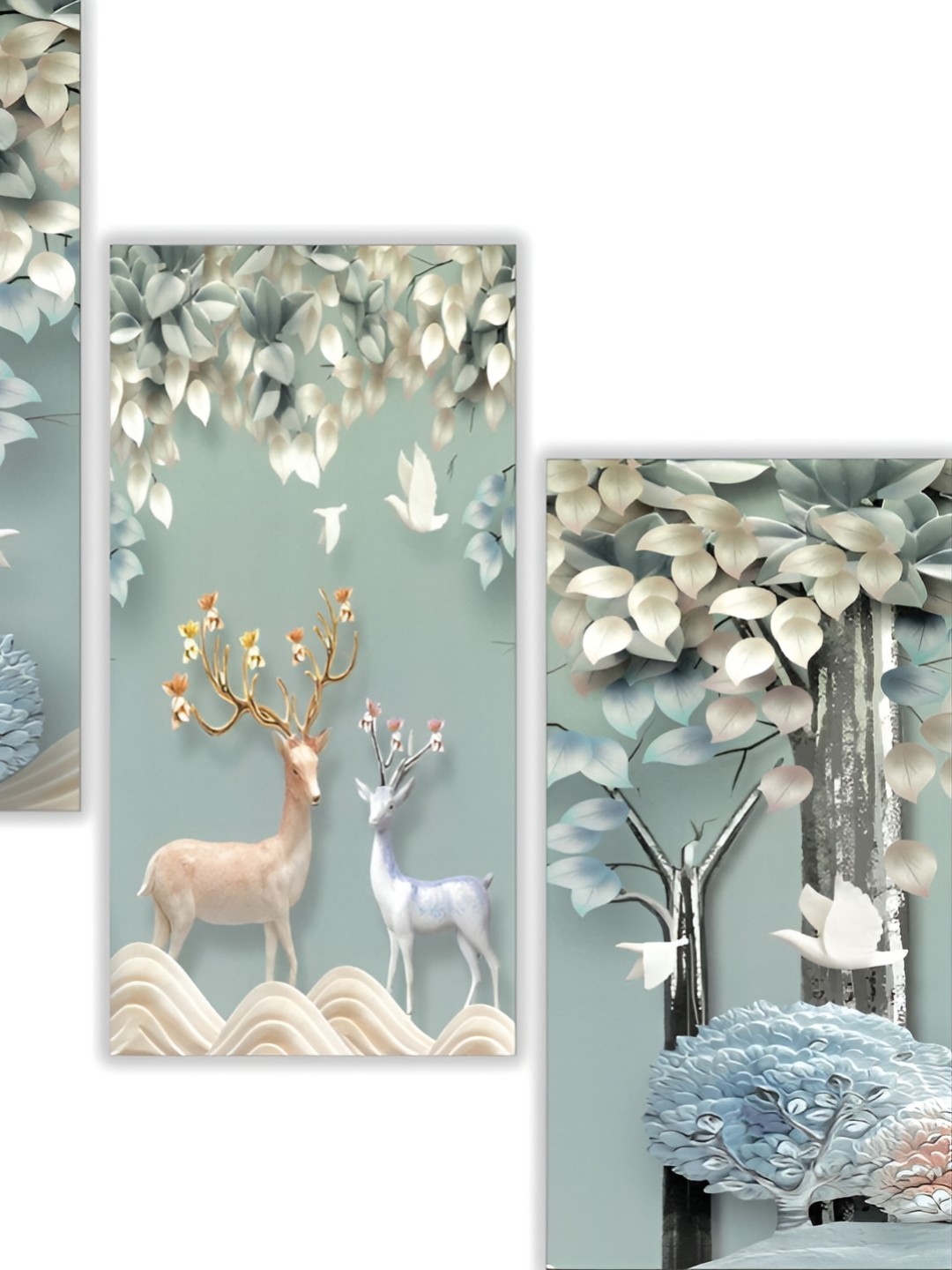 

WALLMAX Grey & White 3 Pieces Floral and Botanical Wall Arts