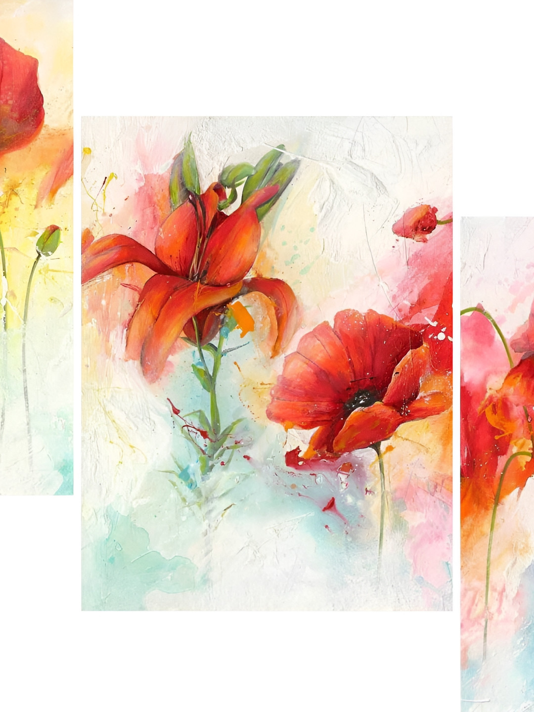 

WALLMAX Red & Green 3 Piece Floral &Botanical Paintings Wall Art