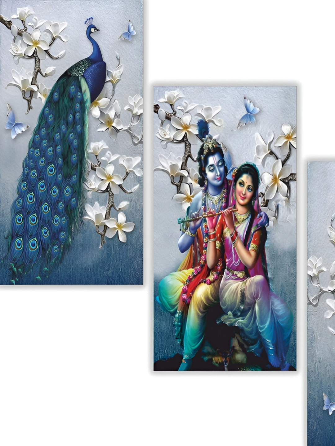 

WALLMAX Blue & White 3 Pieces Painting Wall Art