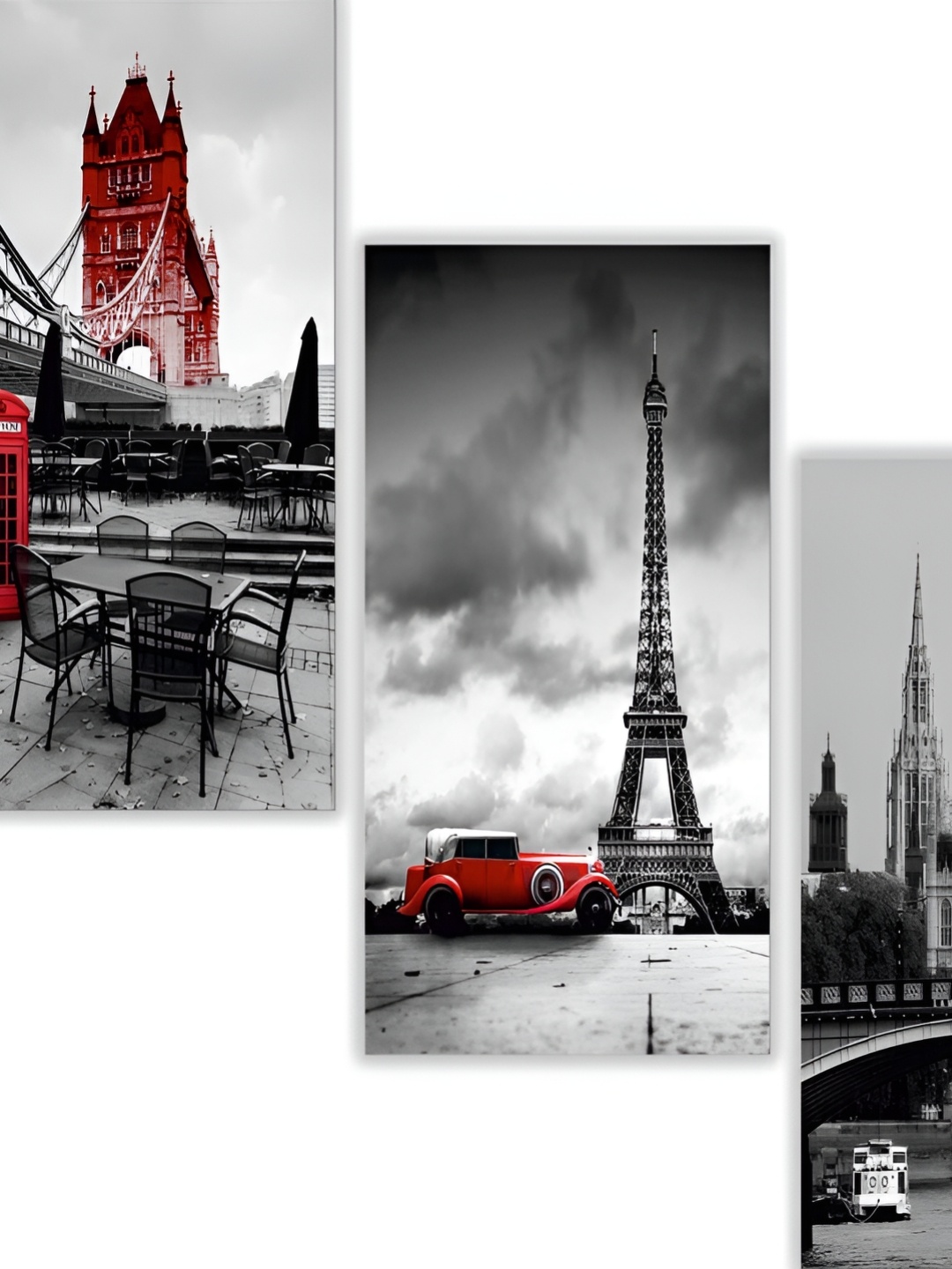 

WALLMAX Grey & Red 3 Piece Abstract Wooden Paintings Wall Art