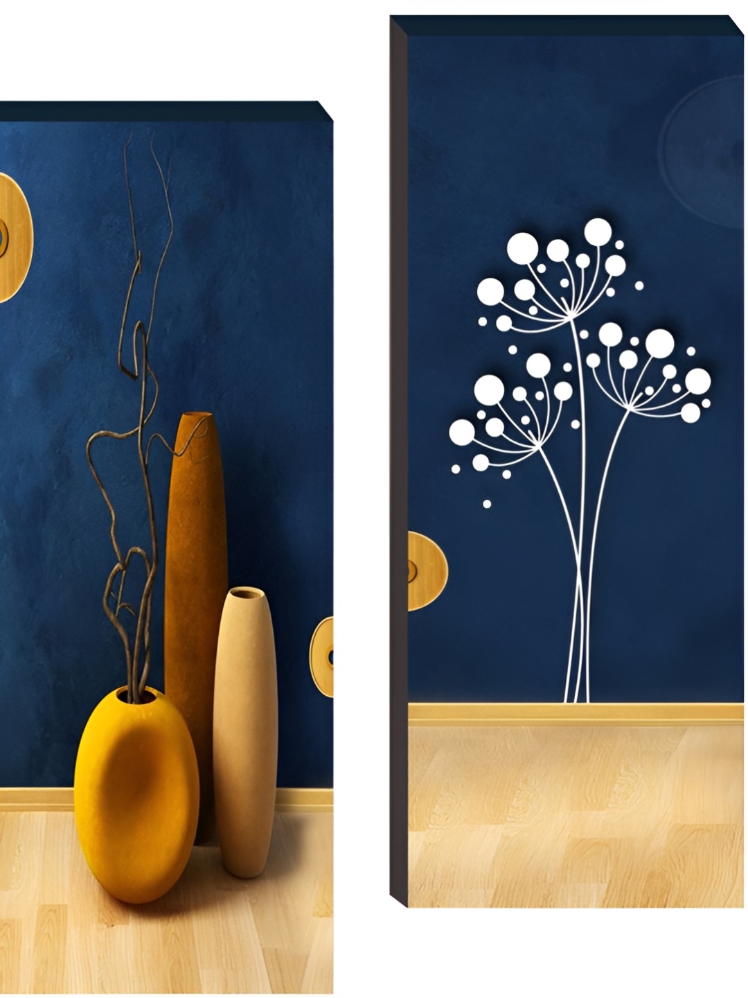 

WALLMAX Blue & White 3 Piece Wooden Paintings Wall Art