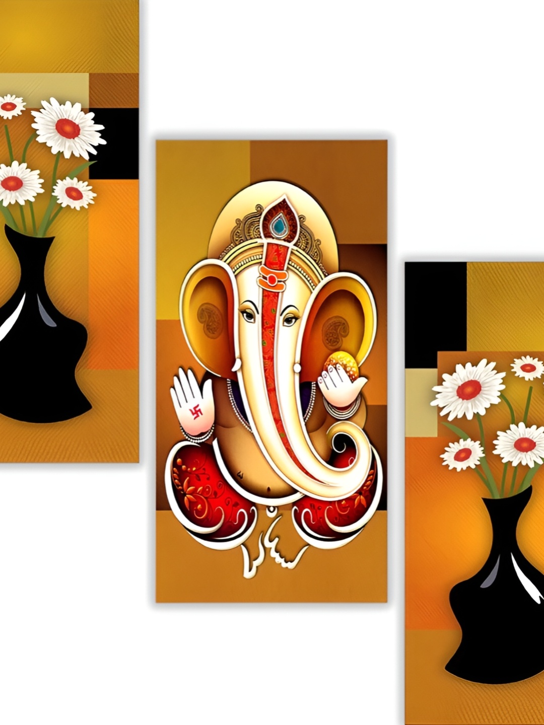 

WALLMAX Yellow & White 3 Piece Wooden Paintings Wall Art