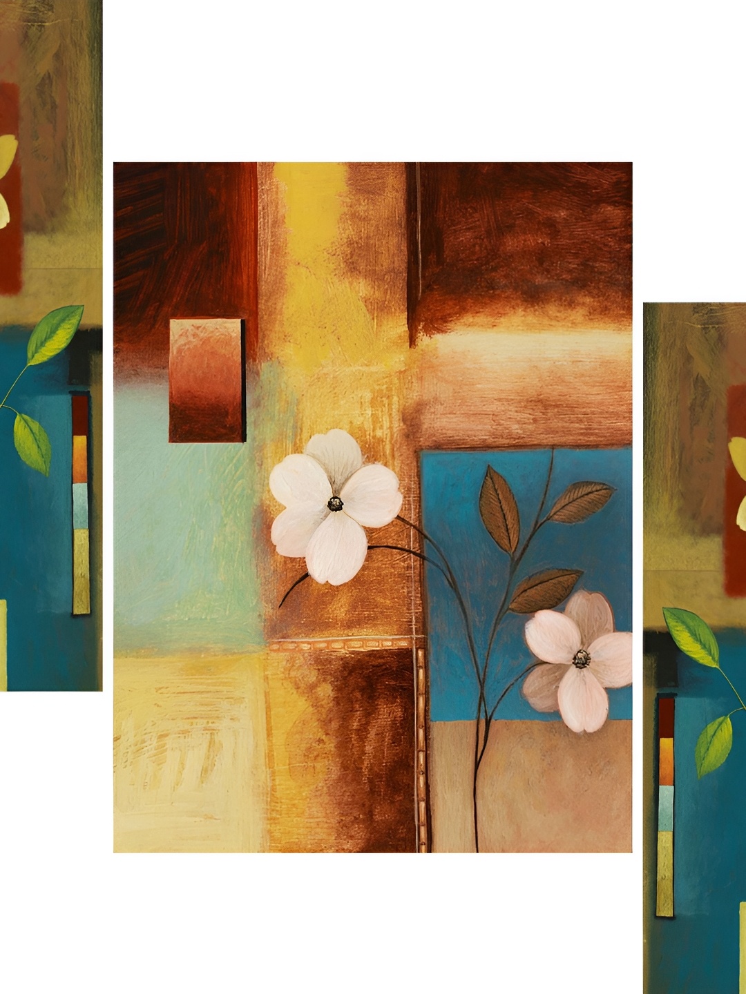 

WALLMAX Beige & Blue 3 Pieces Wooden Painting Wall Art, Brown