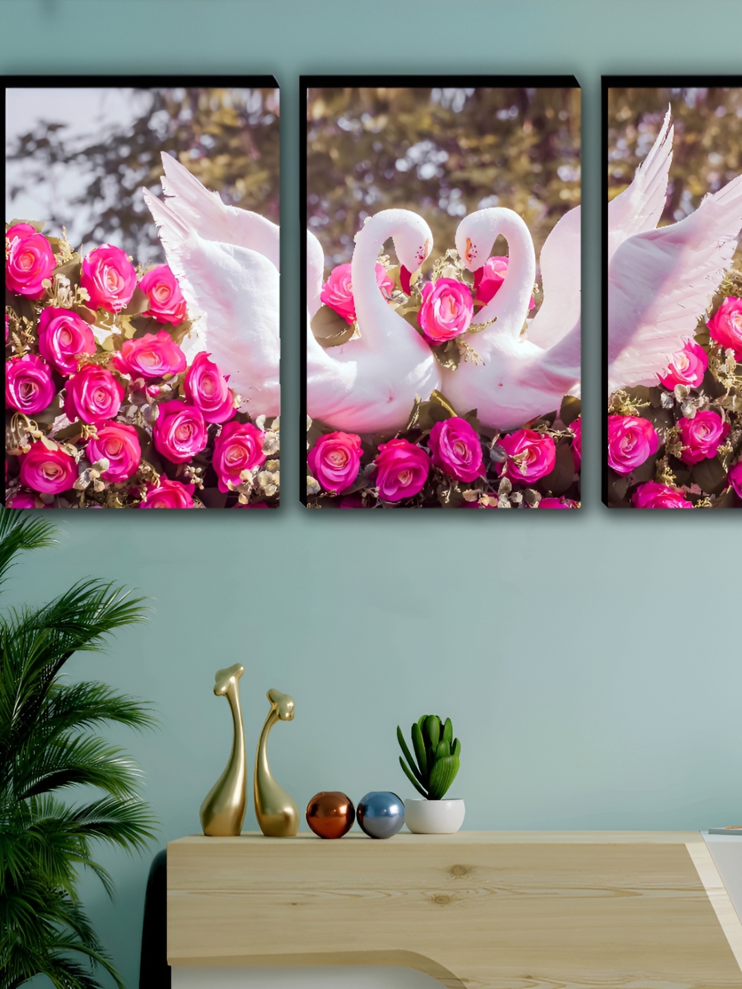 

WALLMAX White & Pink 3 Pieces Wooden Painting Wall Art