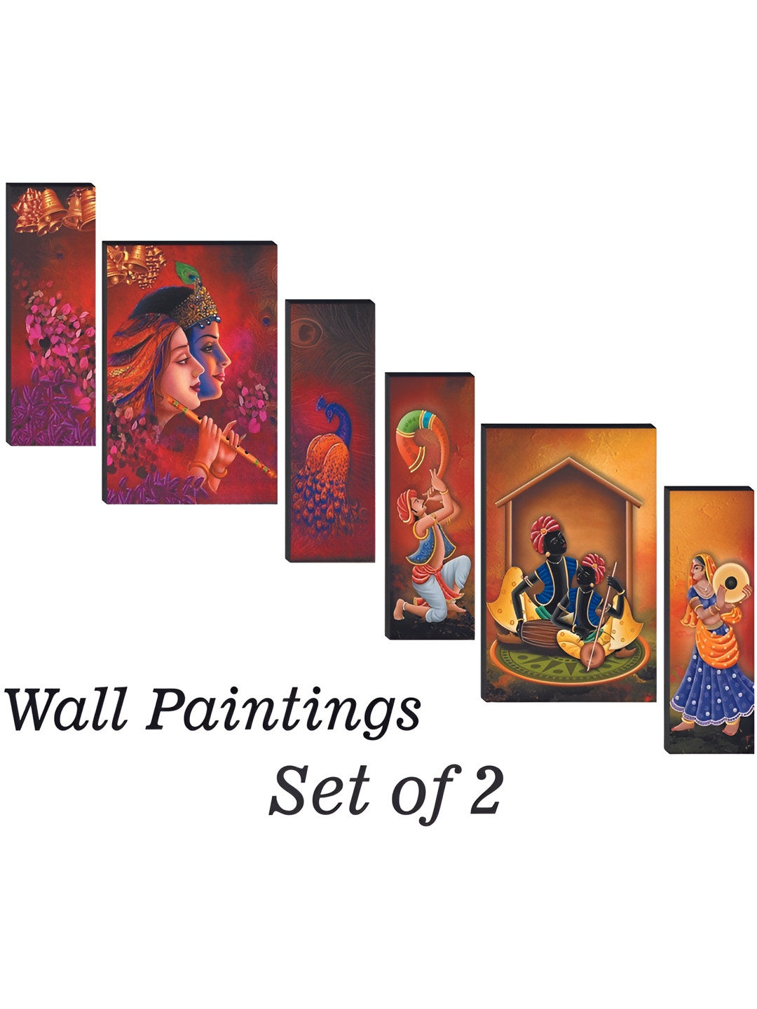 

WALLMAX Red & Yellow 6 Piece Wooden Paintings Wall Art