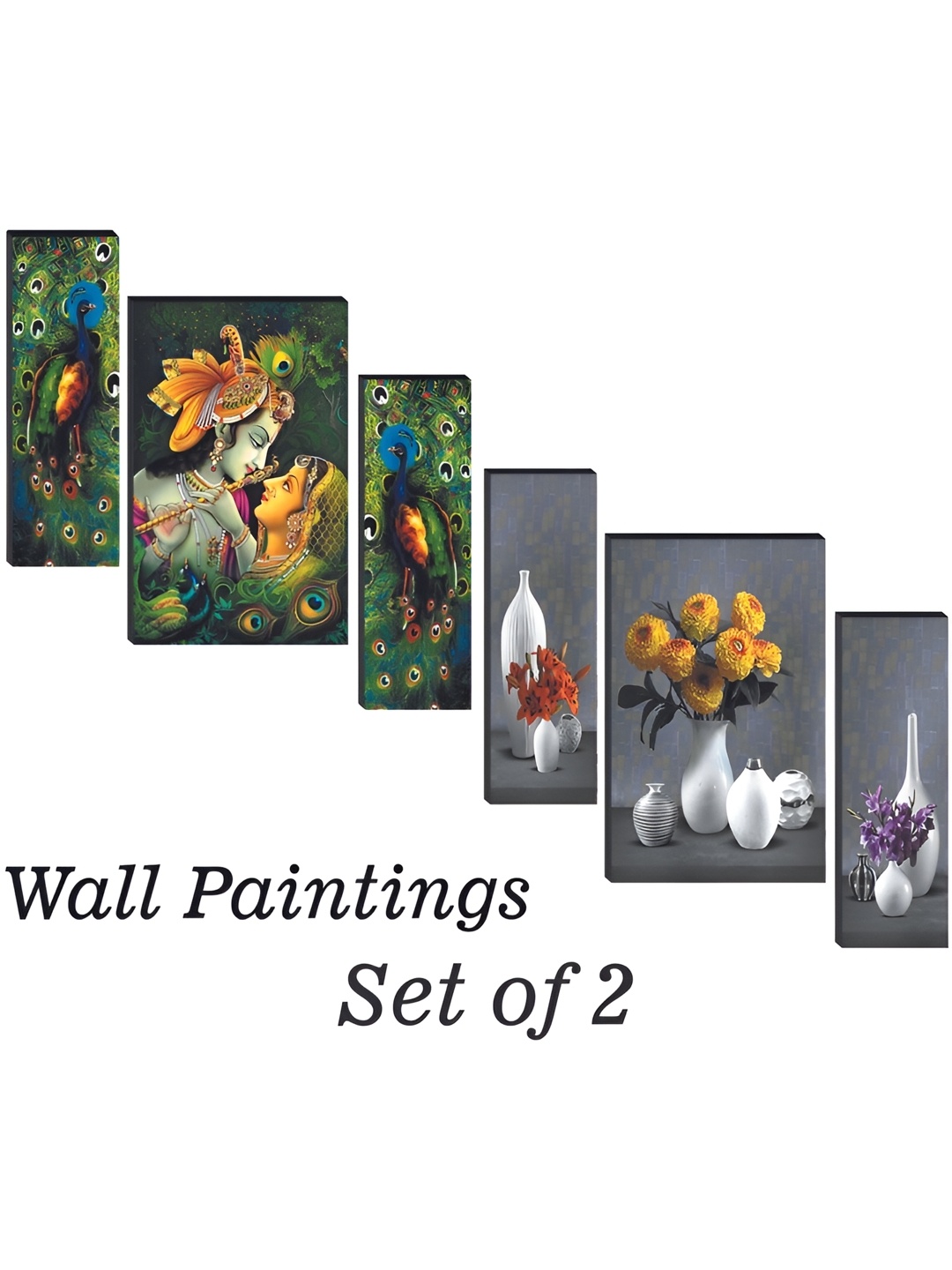

WALLMAX Green 6 Pcs Radha Krishna UV Textured Framed Painting Wall Art