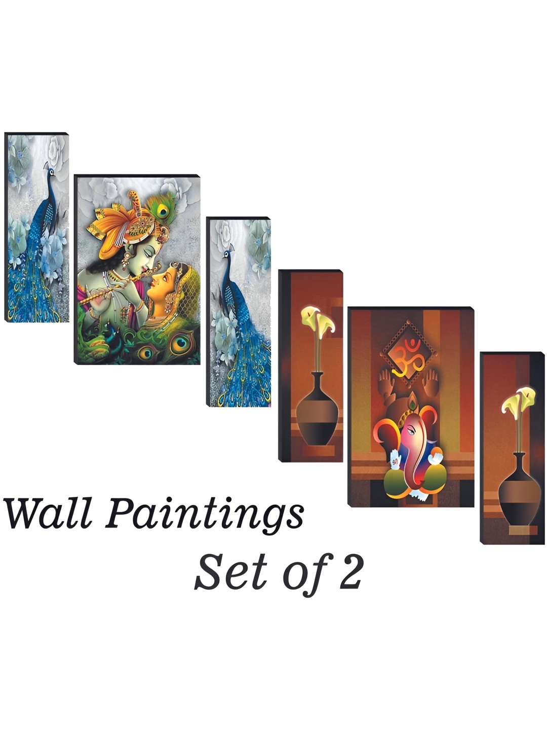 

WALLMAX Green & Blue 6 Pieces Wooden Paintings Wall Arts