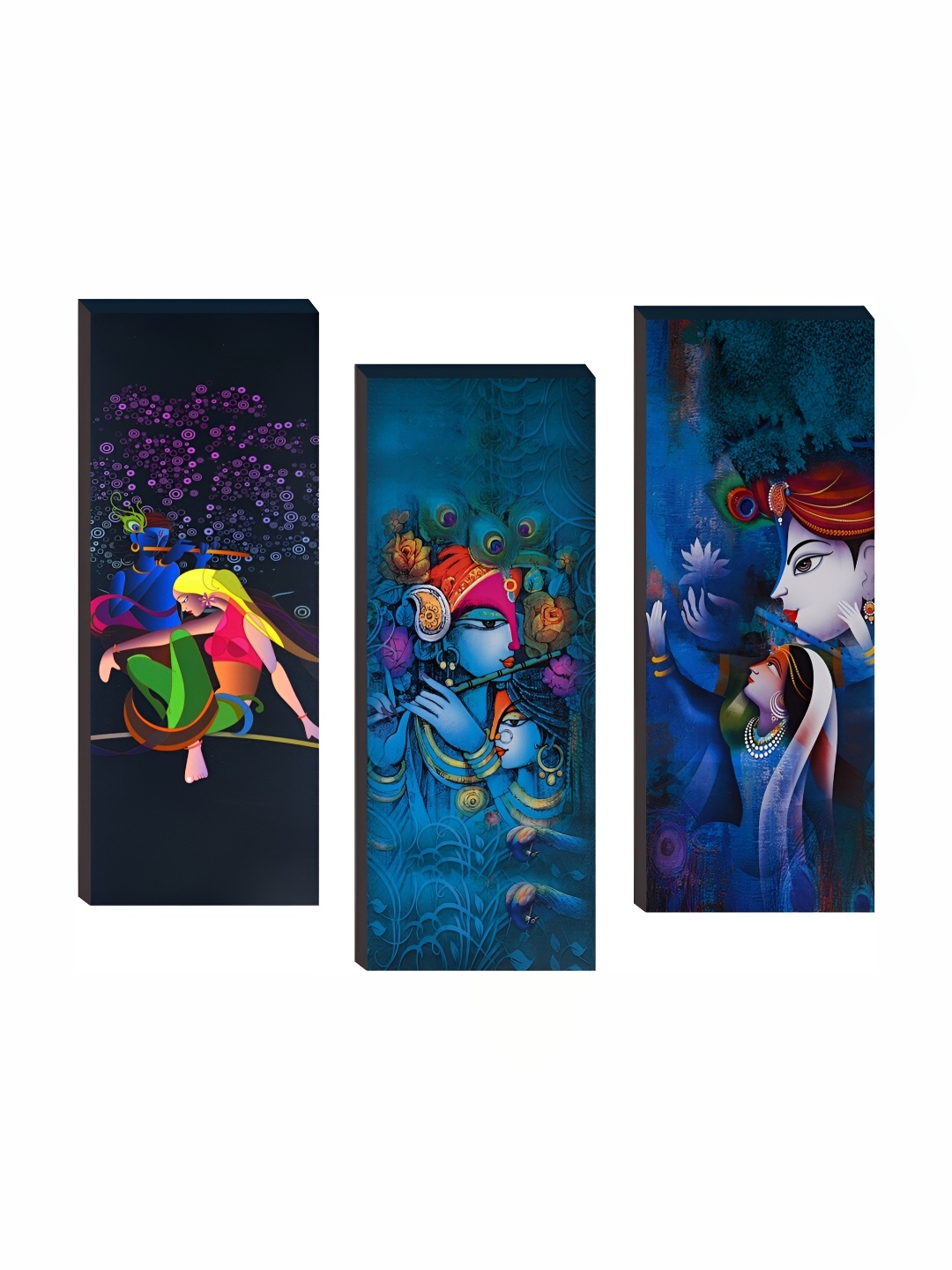 

WALLMAX Blue & Pink 3 Pieces Radha Krishna UV Textured Framed Painting Wall Art