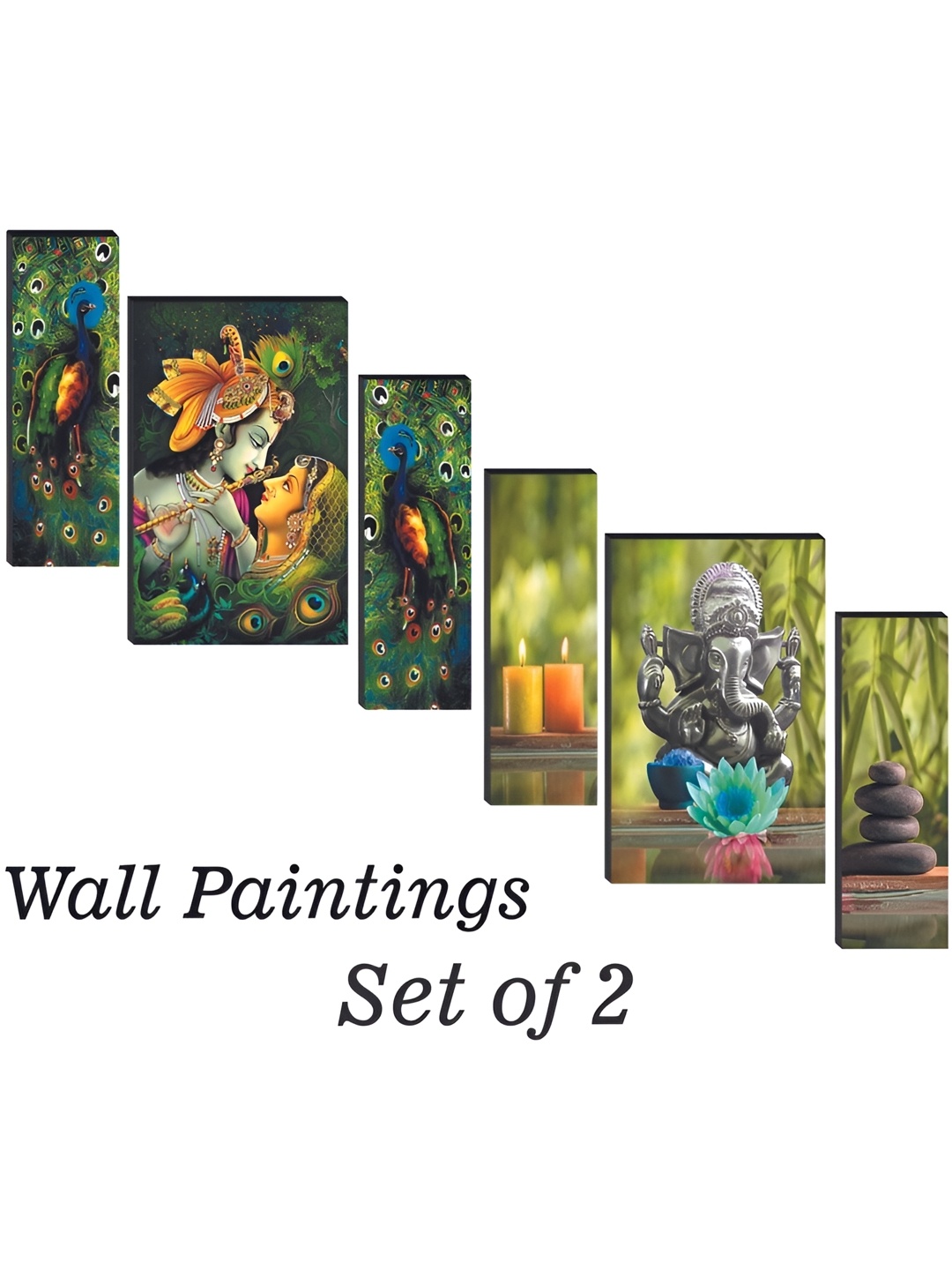 

WALLMAX Green & Blue 6 Pcs Wooden Paintings Wall Arts