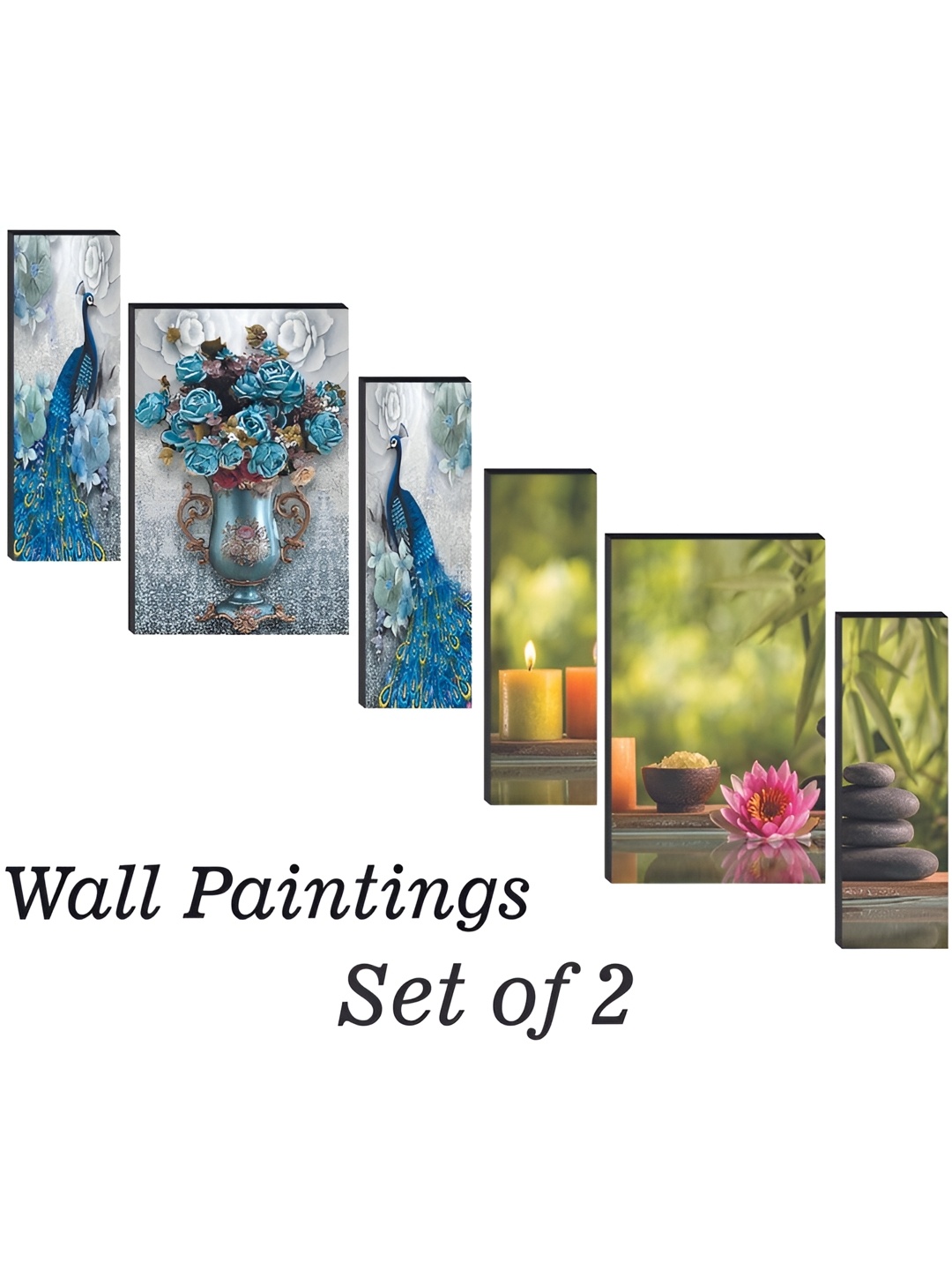 

WALLMAX Blue & Green 6 Pcs Birds & Flowers UV Textured Framed Painting Wall Art