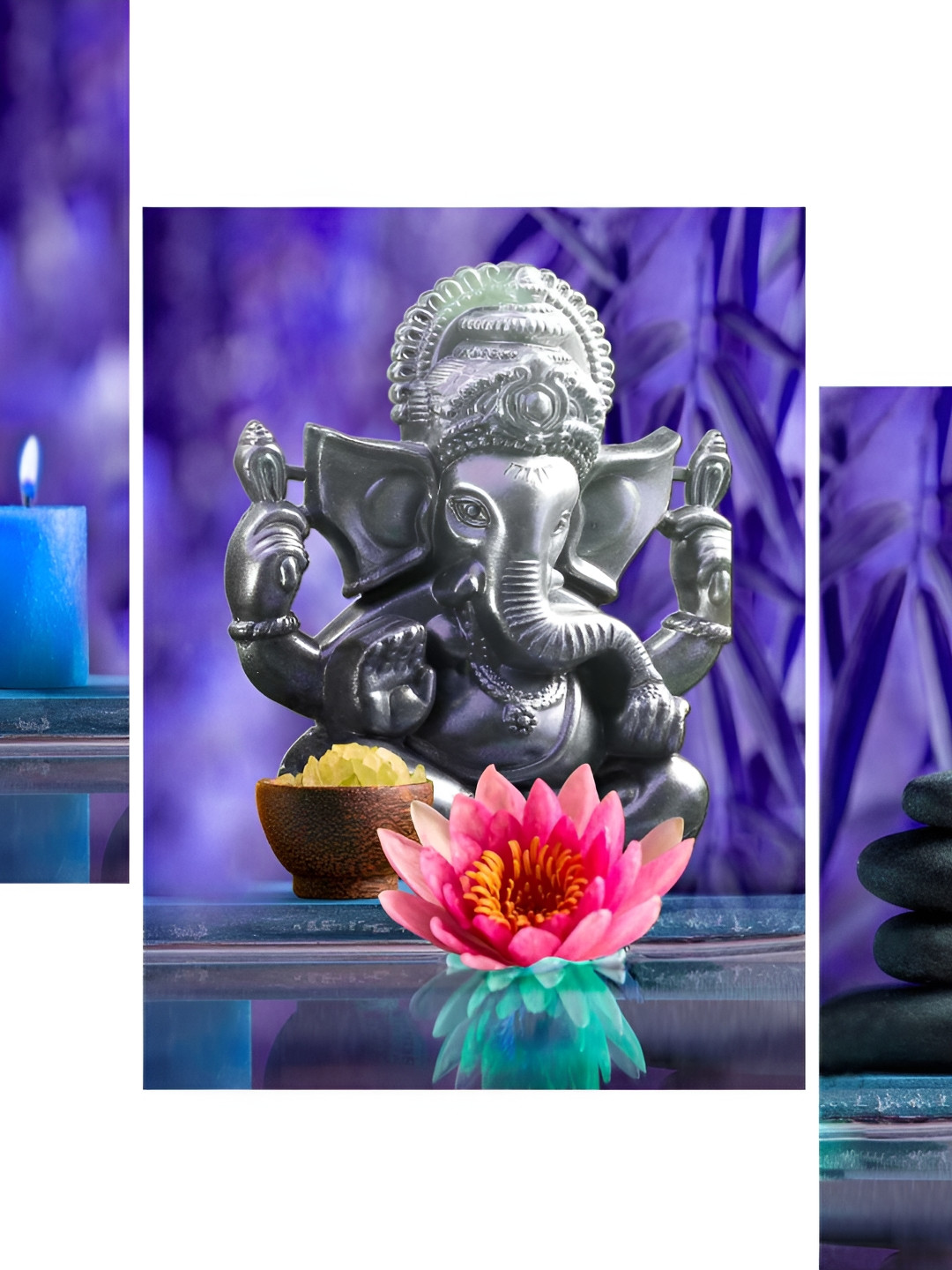 

WALLMAX Purple & Black 3 Pieces Lord Ganesha UV Textured MDF Framed Wall Painting