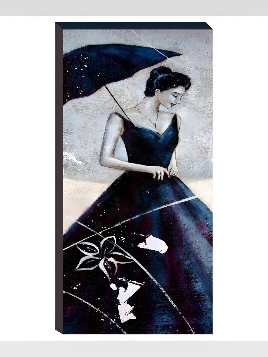 

WALLMAX Black & Grey 3 Pcs Women In Rain UV Textured Framed Painting Wall Art