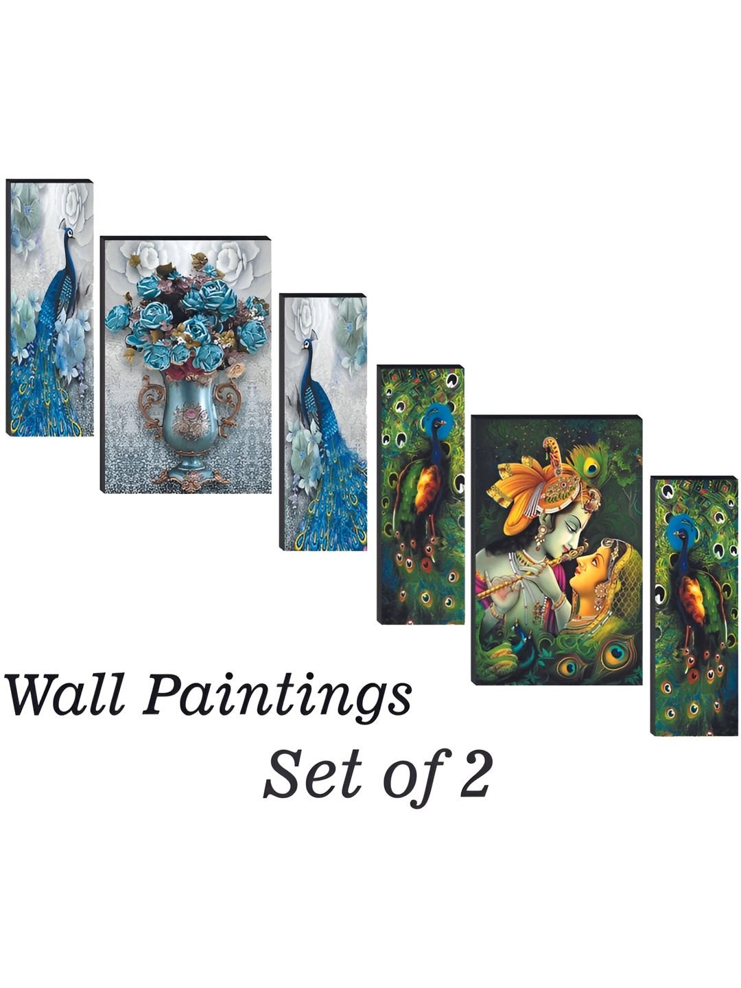 

WALLMAX Blue & Green 6 Pcs Birds & Radha Krishna UV Textured Framed Painting Wall Art