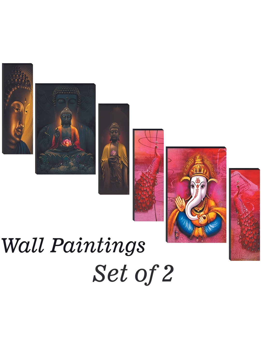 

WALLMAX Black & Pink 6 Pieces Buddha & Lord Ganesha UV Textured Framed Painting Wall Arts