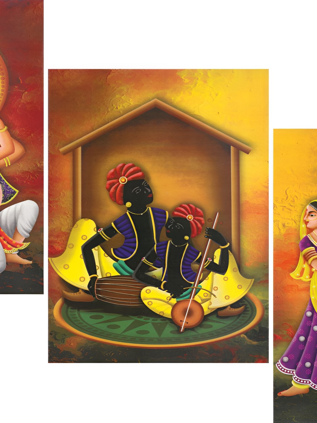

WALLMAX Yellow & Orange 3 Pcs Musicians UV Textured Framed Painting Wall Arts
