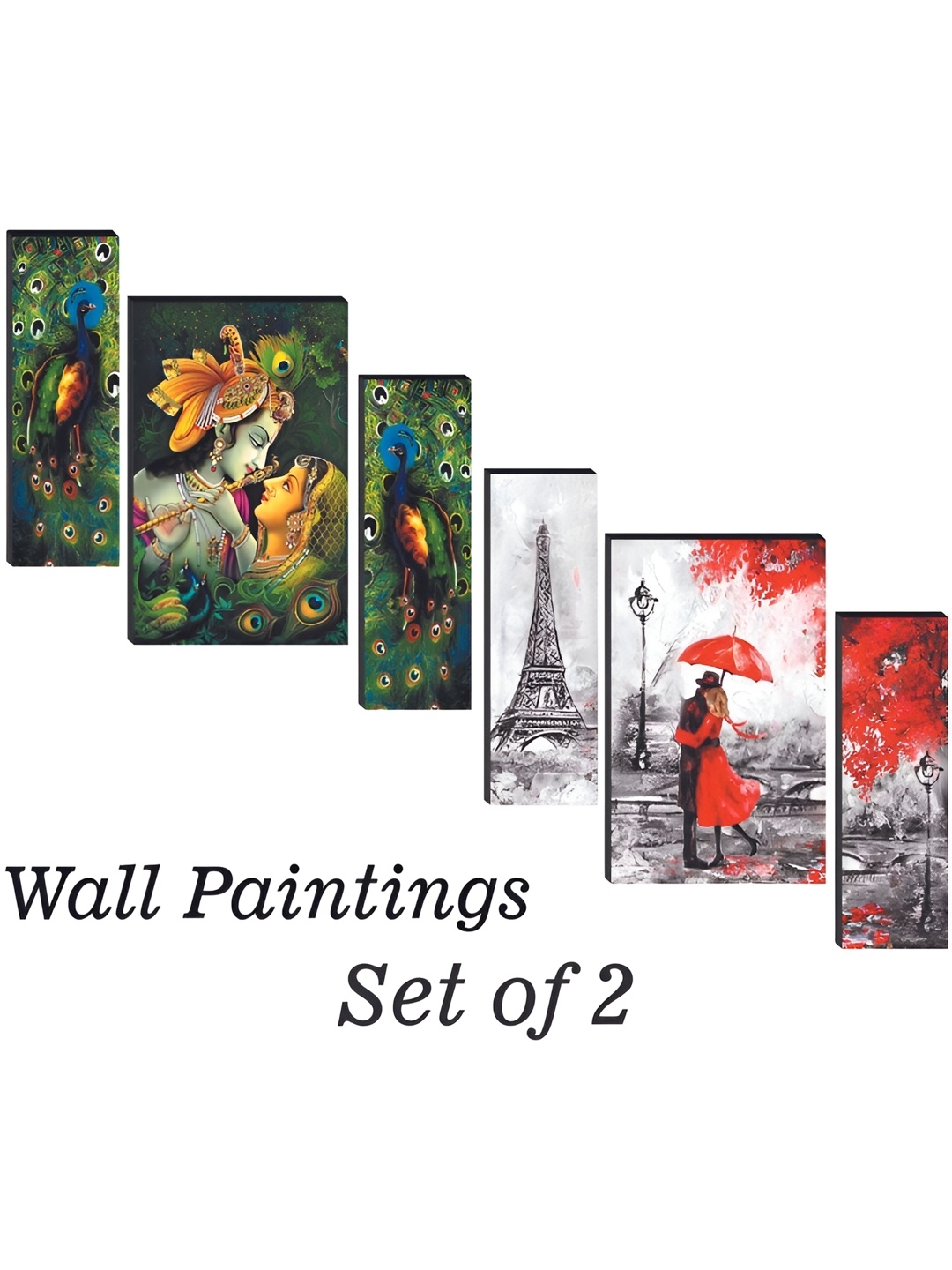 

WALLMAX Green & White 6 Pieces Wooden Paintings Wall Arts