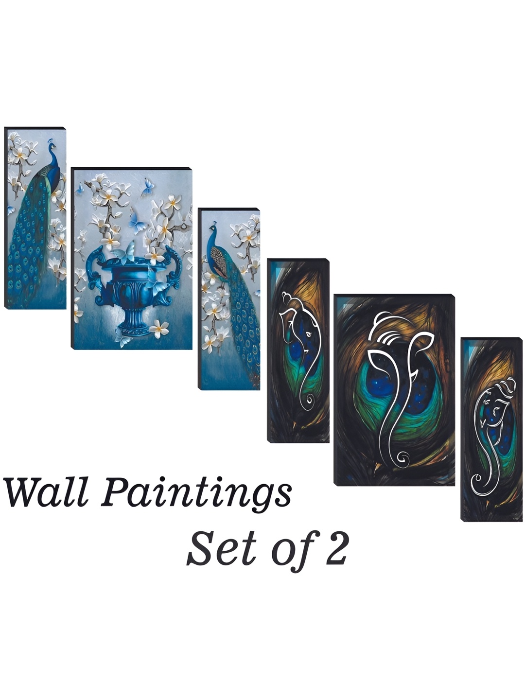 

WALLMAX Blue & Black 6 Pcs UV Textured MDF Framed Painting Wall Art