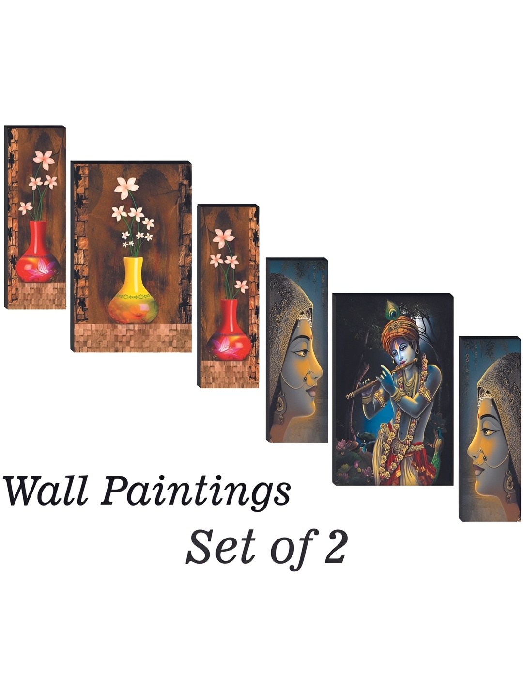 WALLMAX Brown & Blue 6 Pieces MDF Painting Wall Art