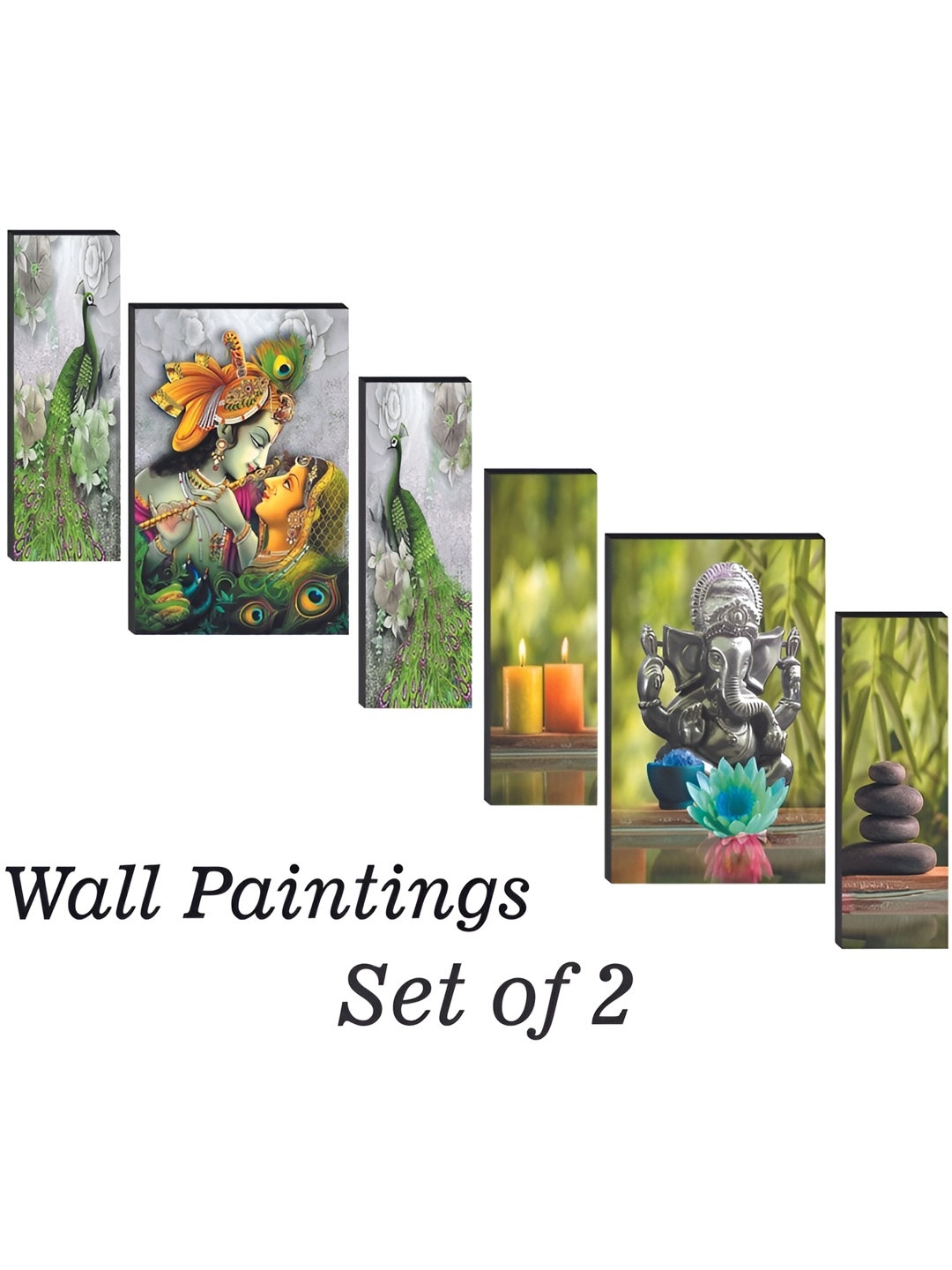 

WALLMAX Green & Black 6 Pcs UV Textured MDF Framed Painting Wall Art