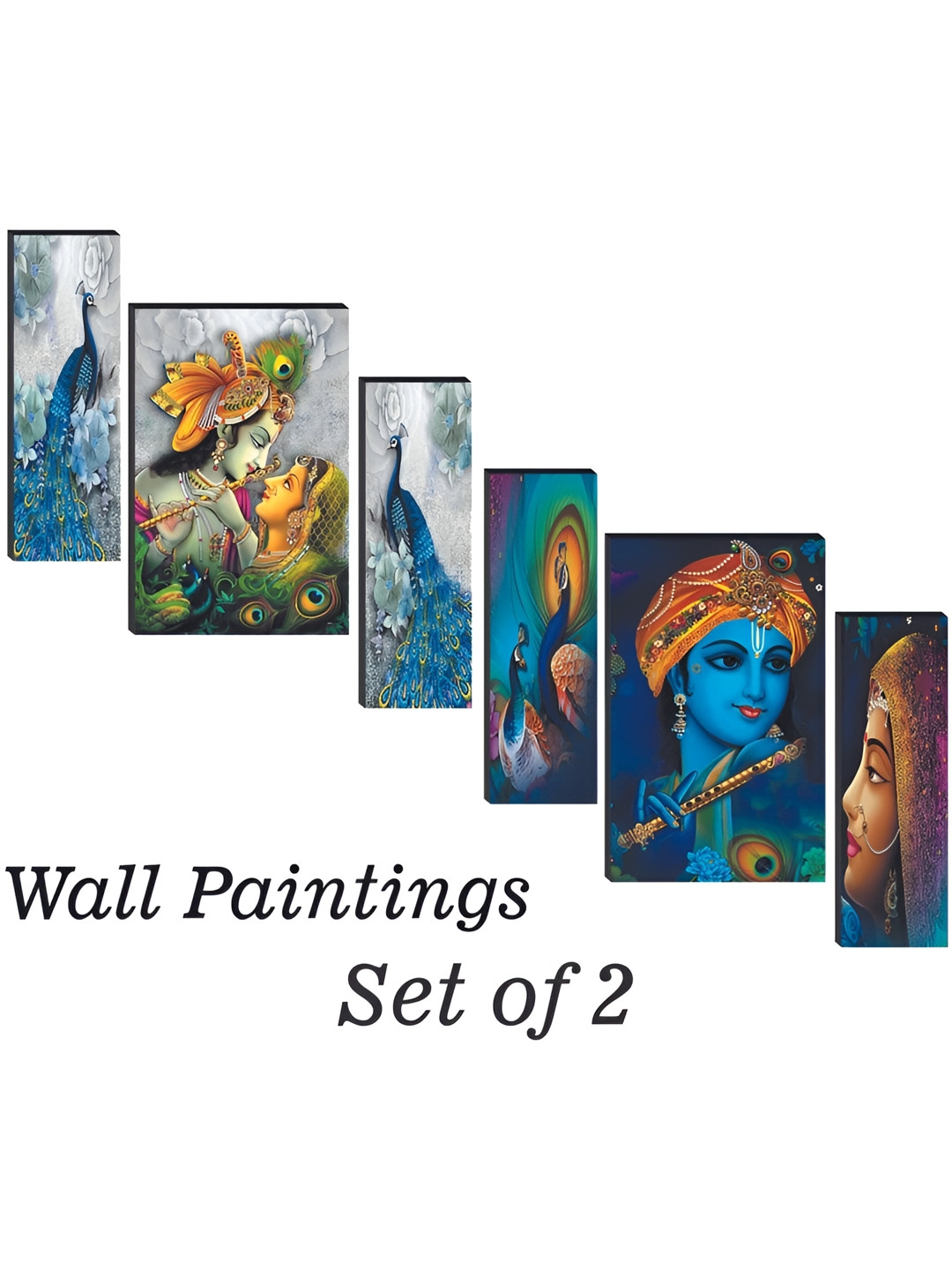 

WALLMAX Blue & Yellow 6 Pieces MDF Painting Wall Art