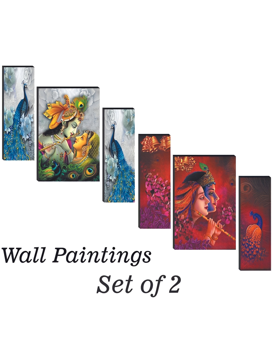 

WALLMAX Blue & Red 6 Pcs UV Textured MDF Framed Painting Wall Art