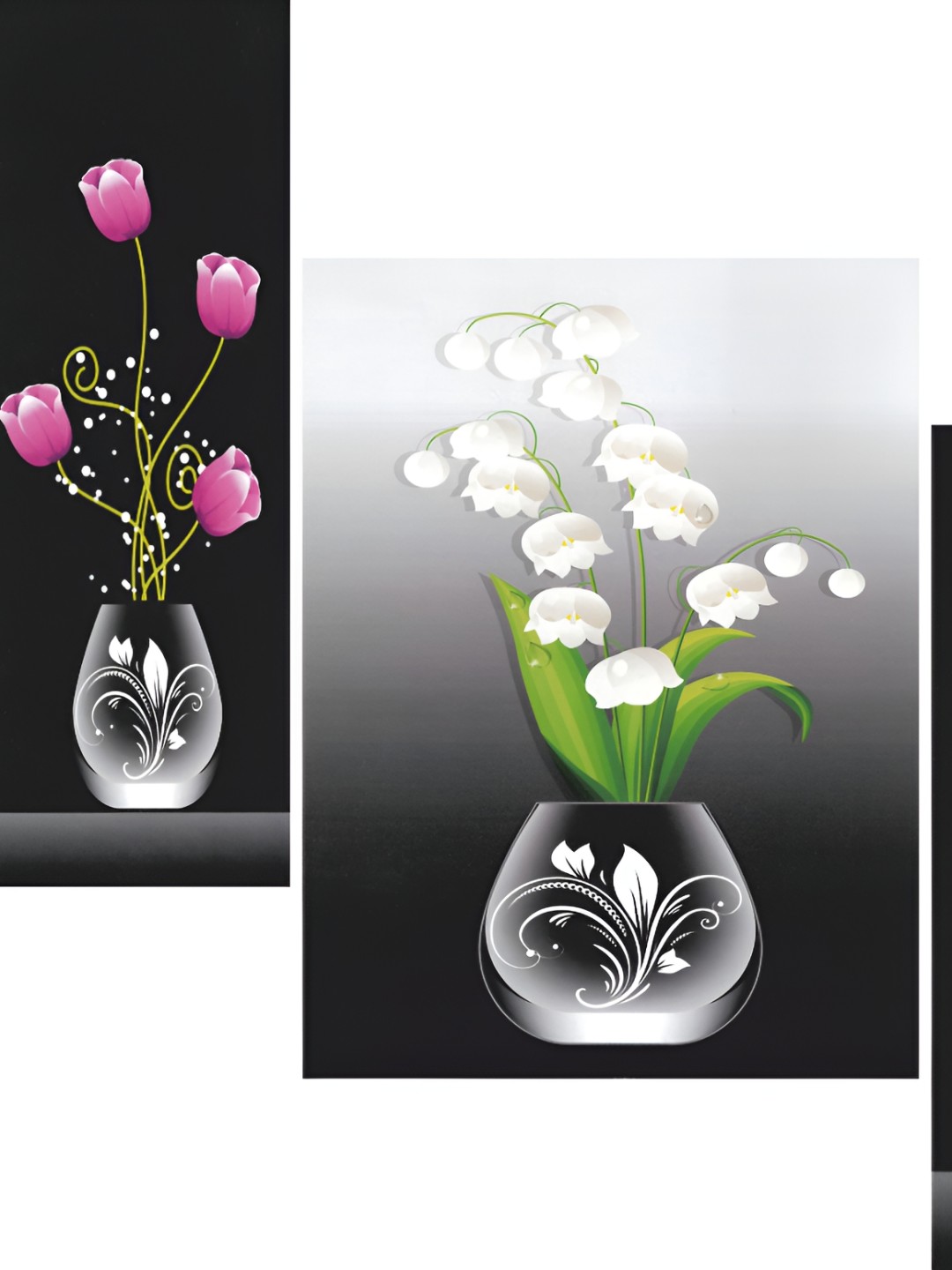 

WALLMAX Pink & White 3 Pcs UV Textured MDF Framed Painting Wall Art