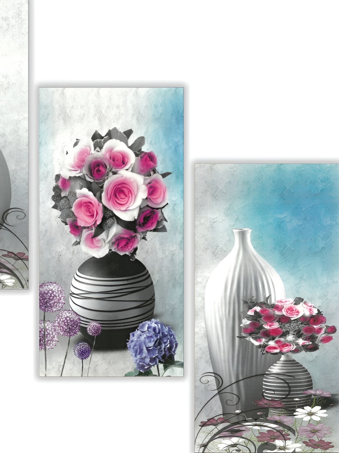 

WALLMAX Pink & White 3 Pieces Wooden Paintings Wall Arts