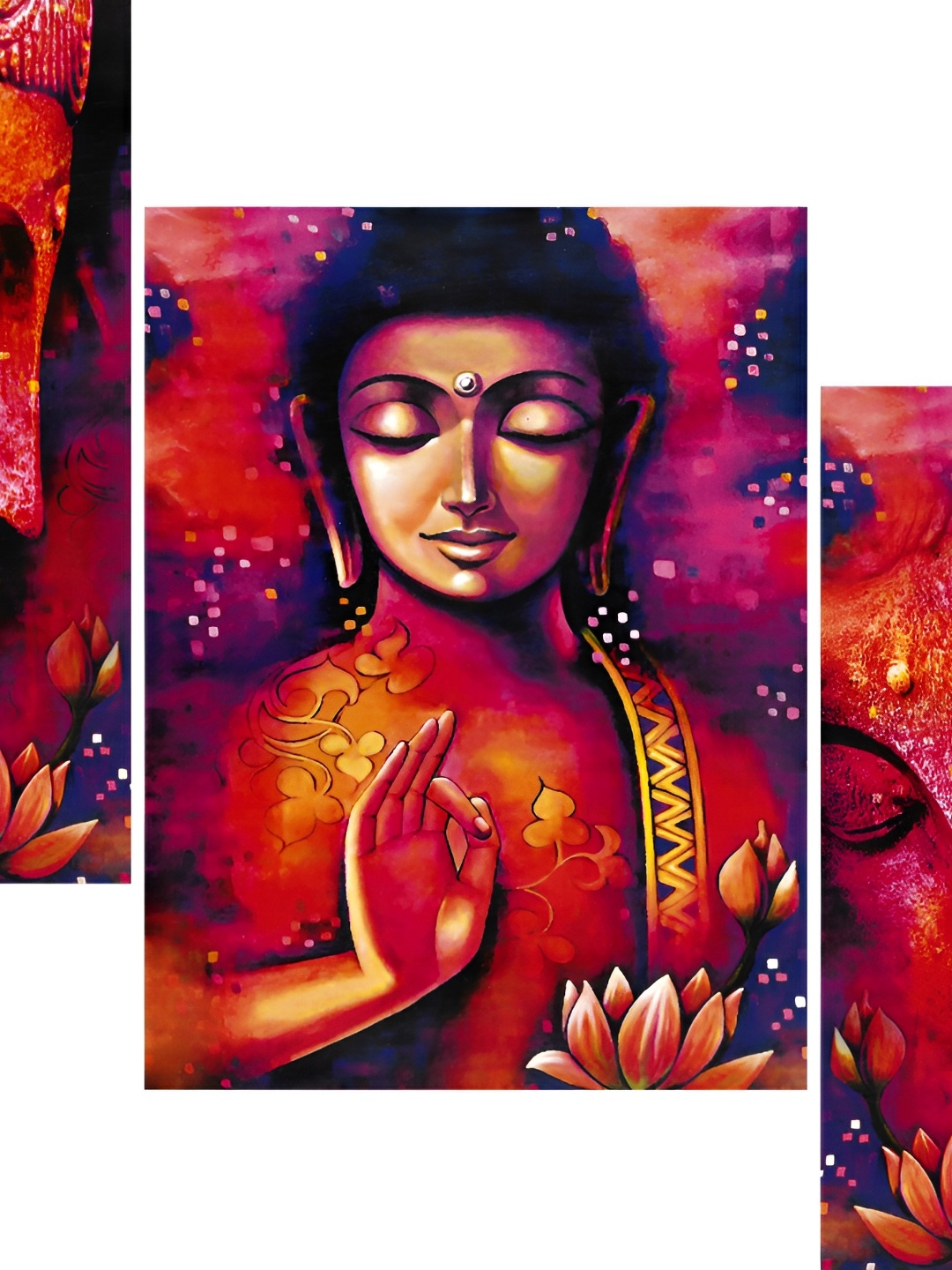 

WALLMAX Red & Brown 3 Pieces Wooden Paintings Wall Arts