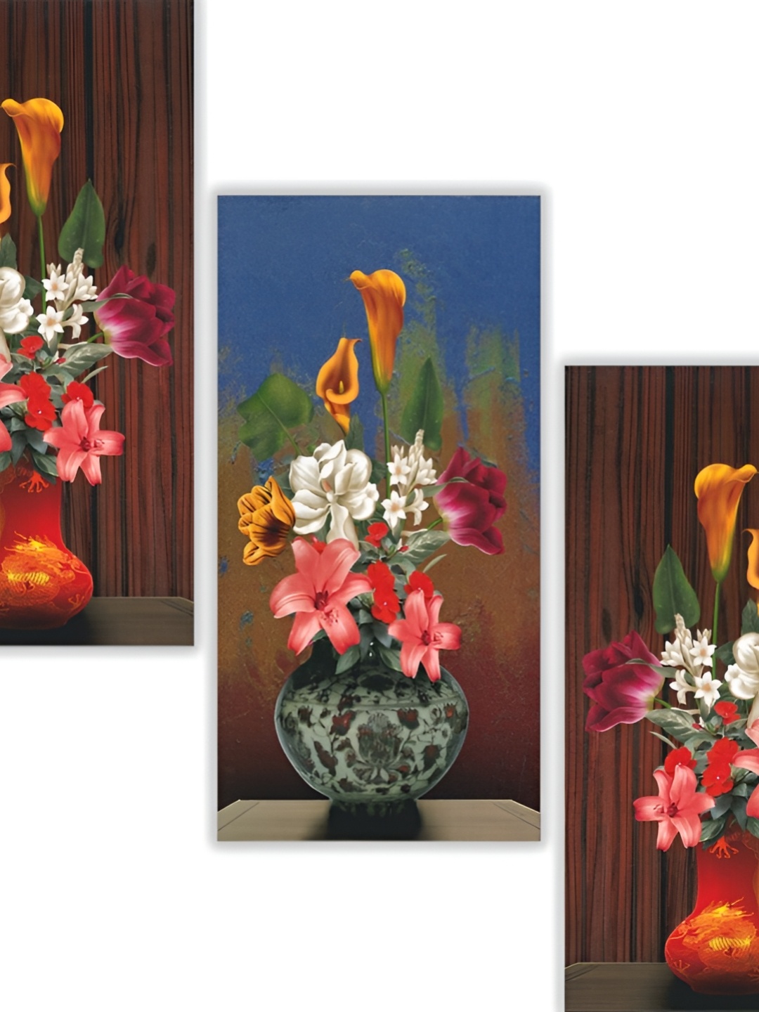 

WALLMAX Pink & Blue 3 Pcs UV Textured MDF Framed Wall Art