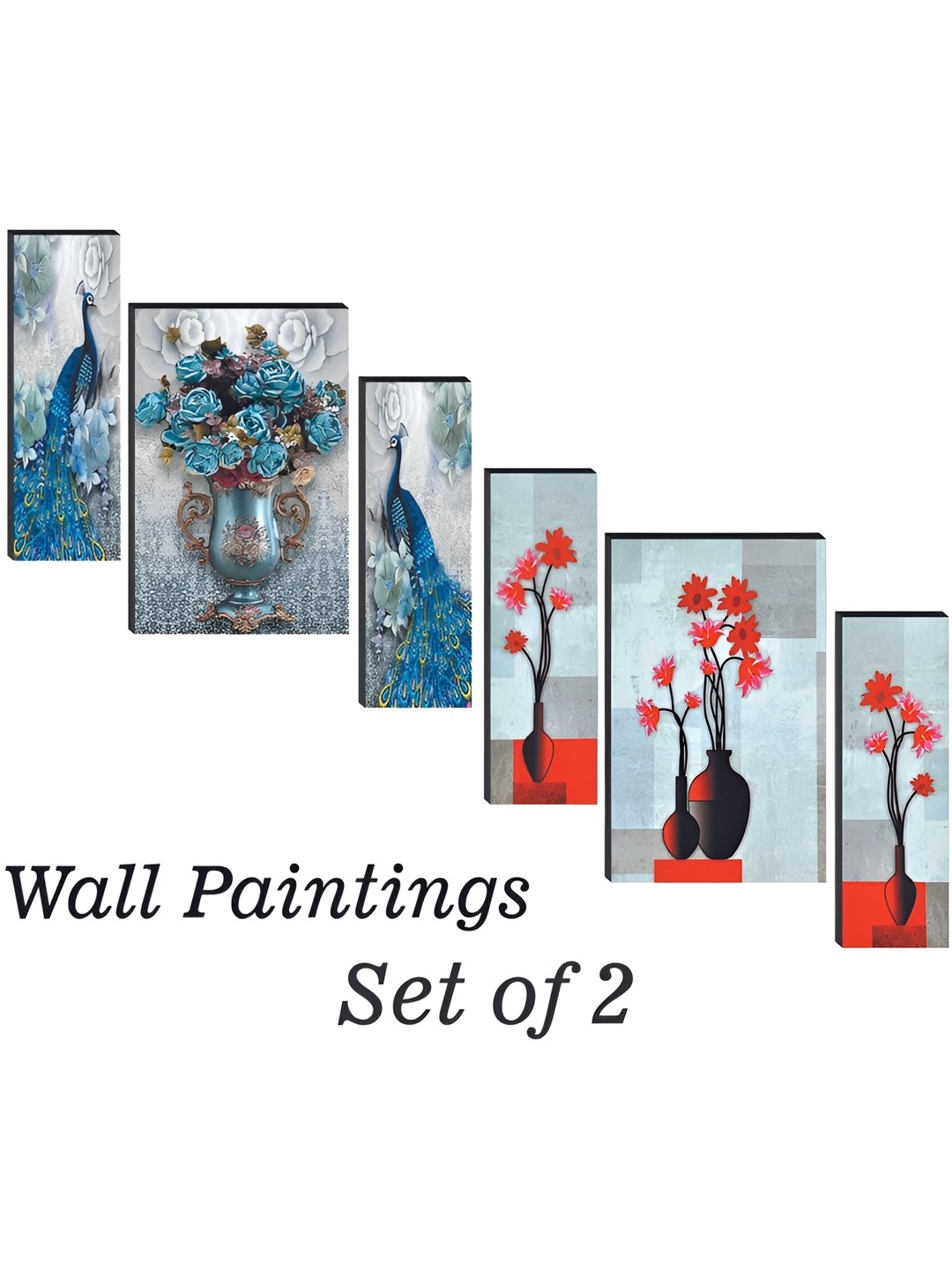 

WALLMAX Grey & Blue 6 Pieces Wooden Paintings Wall Arts