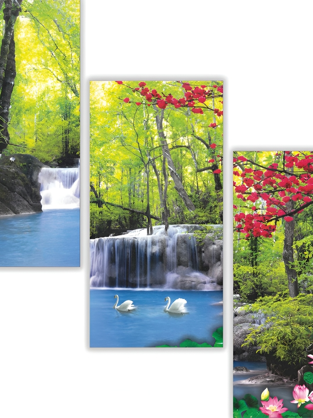 WALLMAX Blue & Grey 3 Pcs Botanical Wall Arts, Green