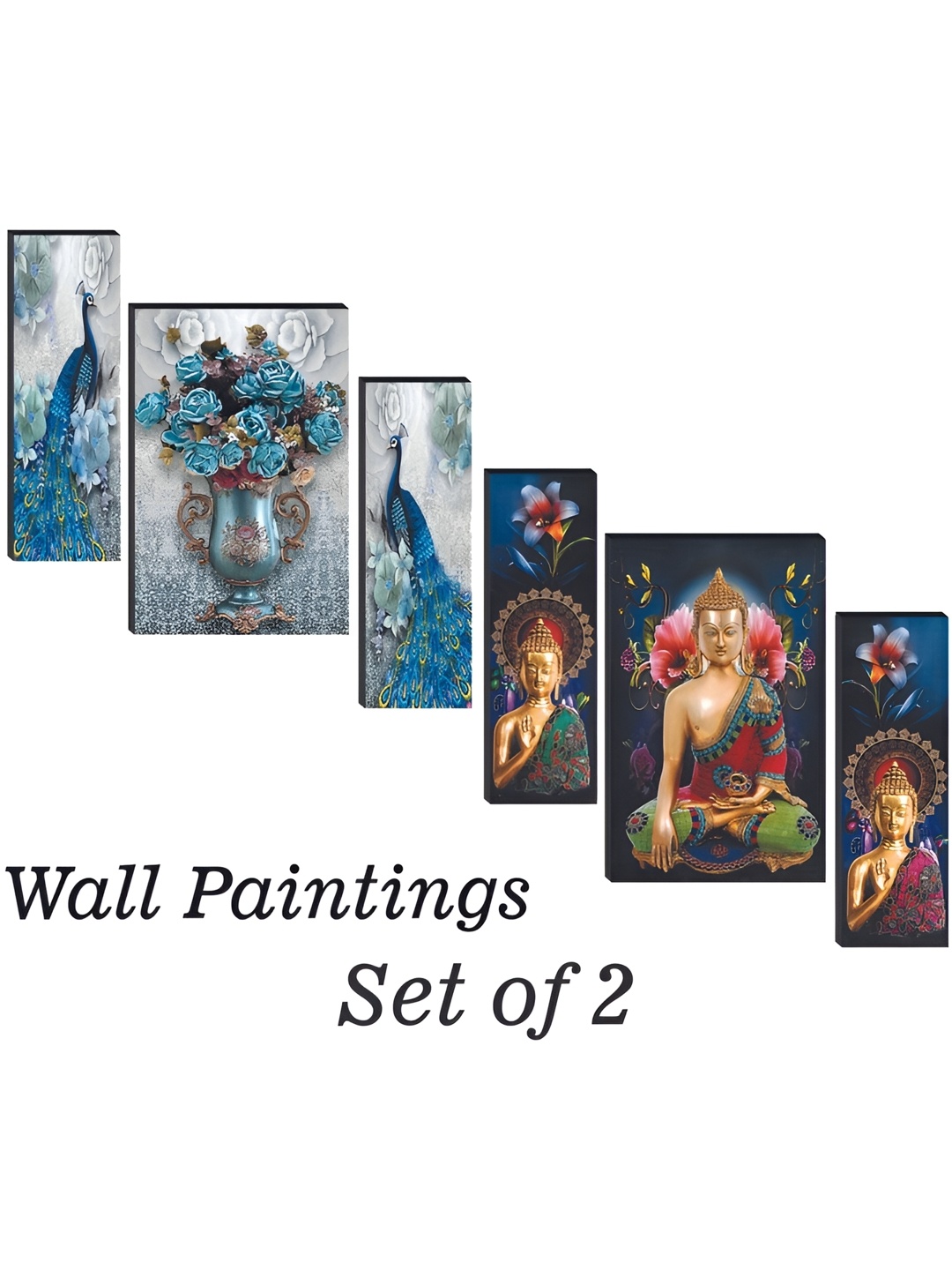 

WALLMAX Blue & Pink 6 Pieces MDF Painting Wall Art