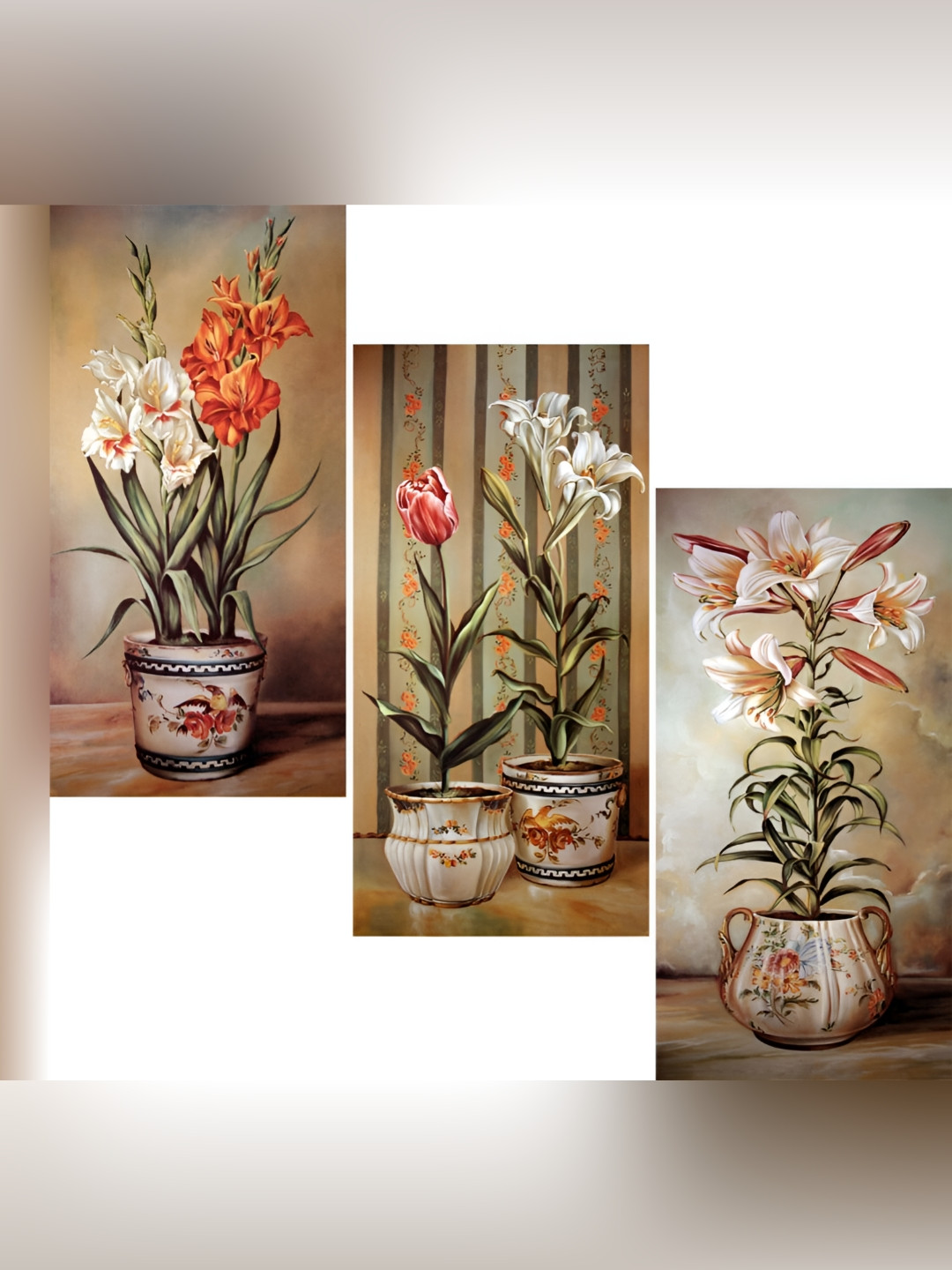 

WALLMAX Blue & Grey 3 Pieces Floral and Botanical Wall Arts, Beige