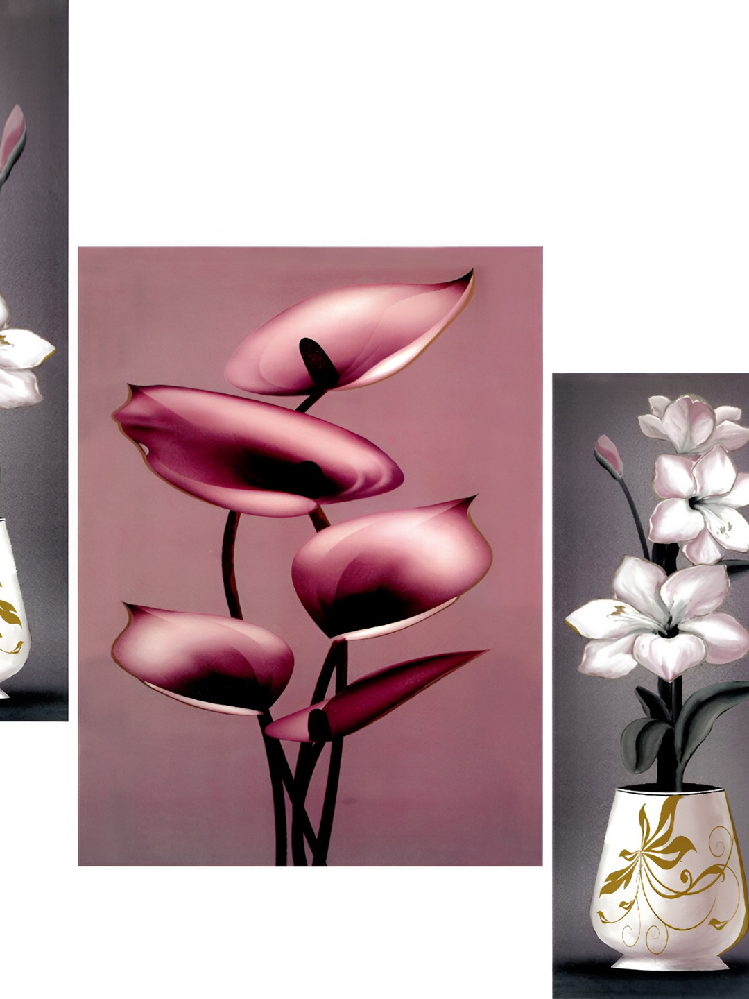 

WALLMAX Pink & White 3 Pieces Floral UV Textured Framed Painting Wall Arts