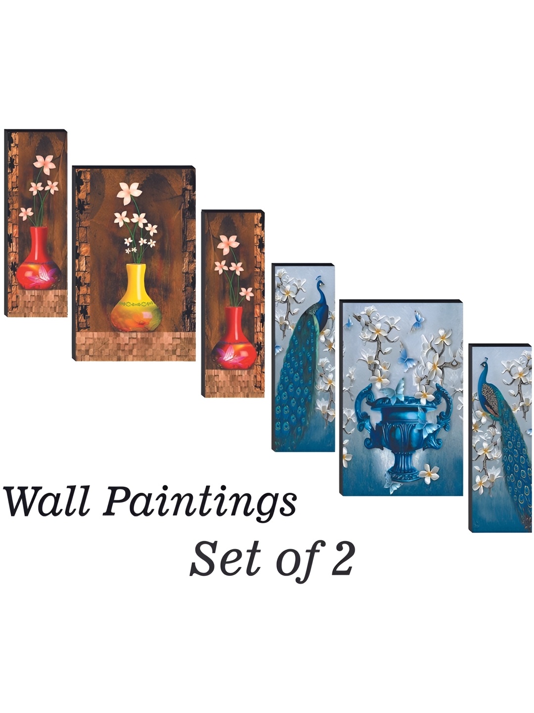WALLMAX Blue & Red 6 Pcs UV Textured MDF Framed Painting Wall Art, Pink