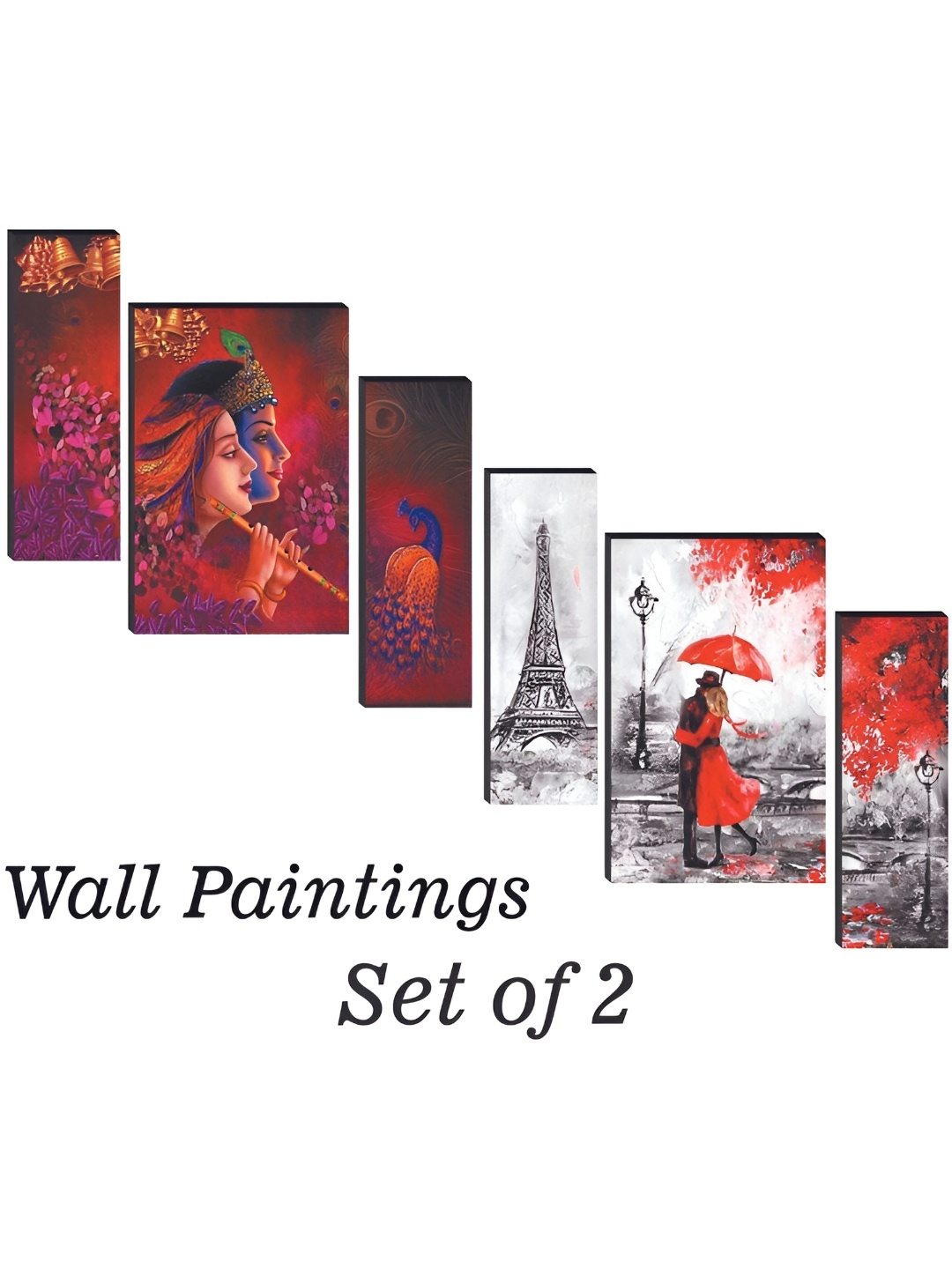 

WALLMAX Grey & Red 6 Pieces Flowers Vases UV Textured Framed Painting Wall Art