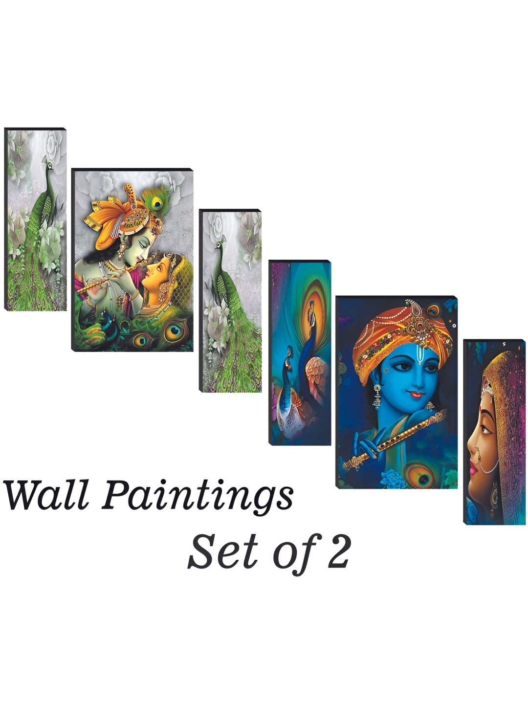 

WALLMAX Green & Blue 6 Pcs Religious UV Textured Framed Painting Wall Arts