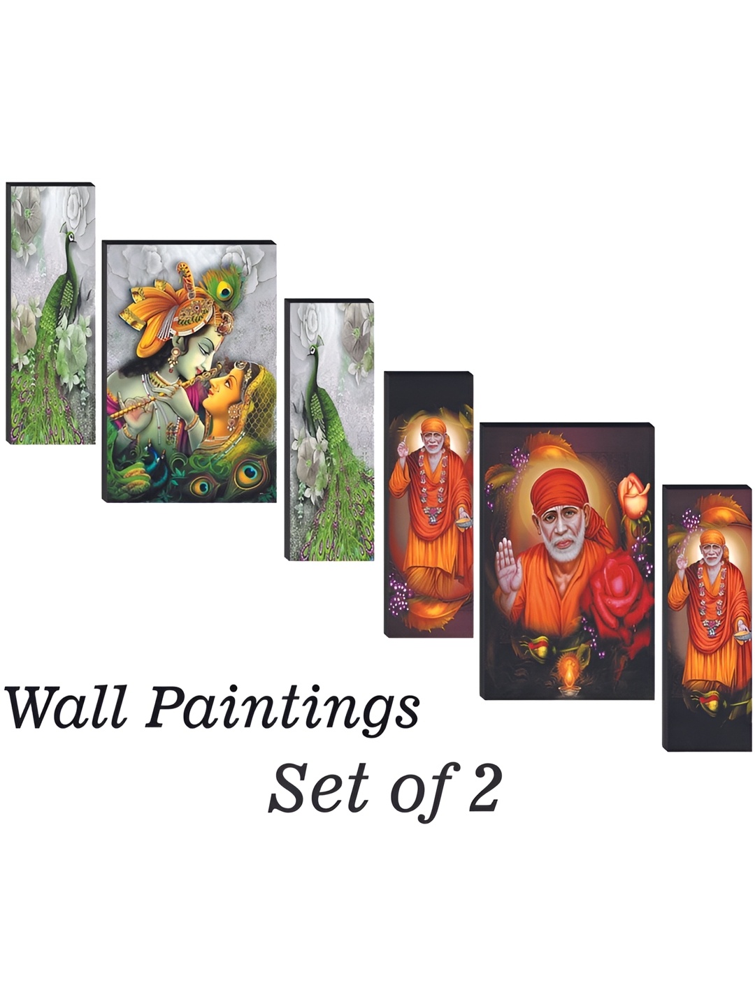 

WALLMAX Green & Red 6 Pcs UV Textured MDF Framed Painting Wall Art, Grey
