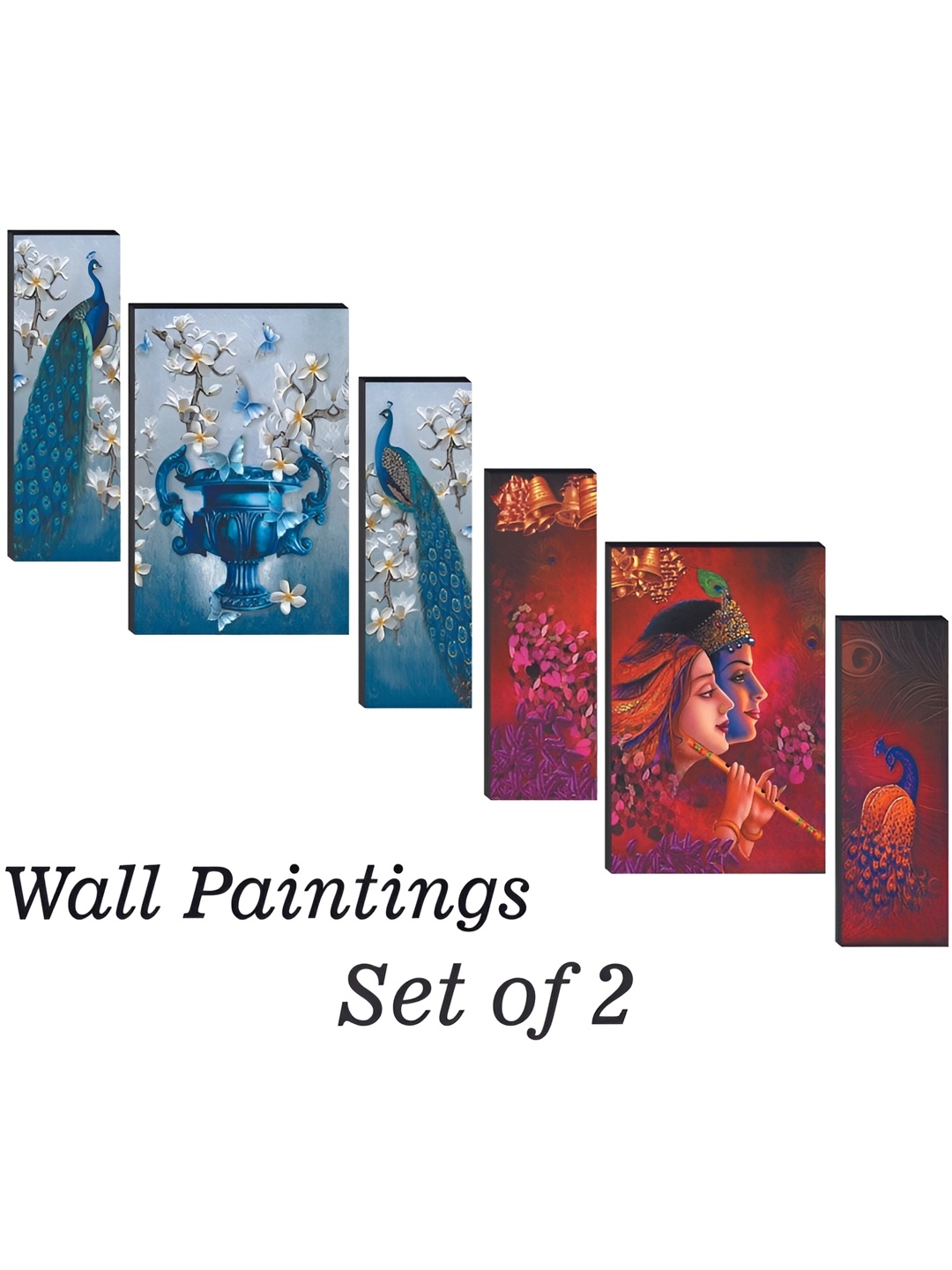 

WALLMAX Blue & Pink 6 Pcs Flowers Vases UV Textured Framed Painting Wall Art