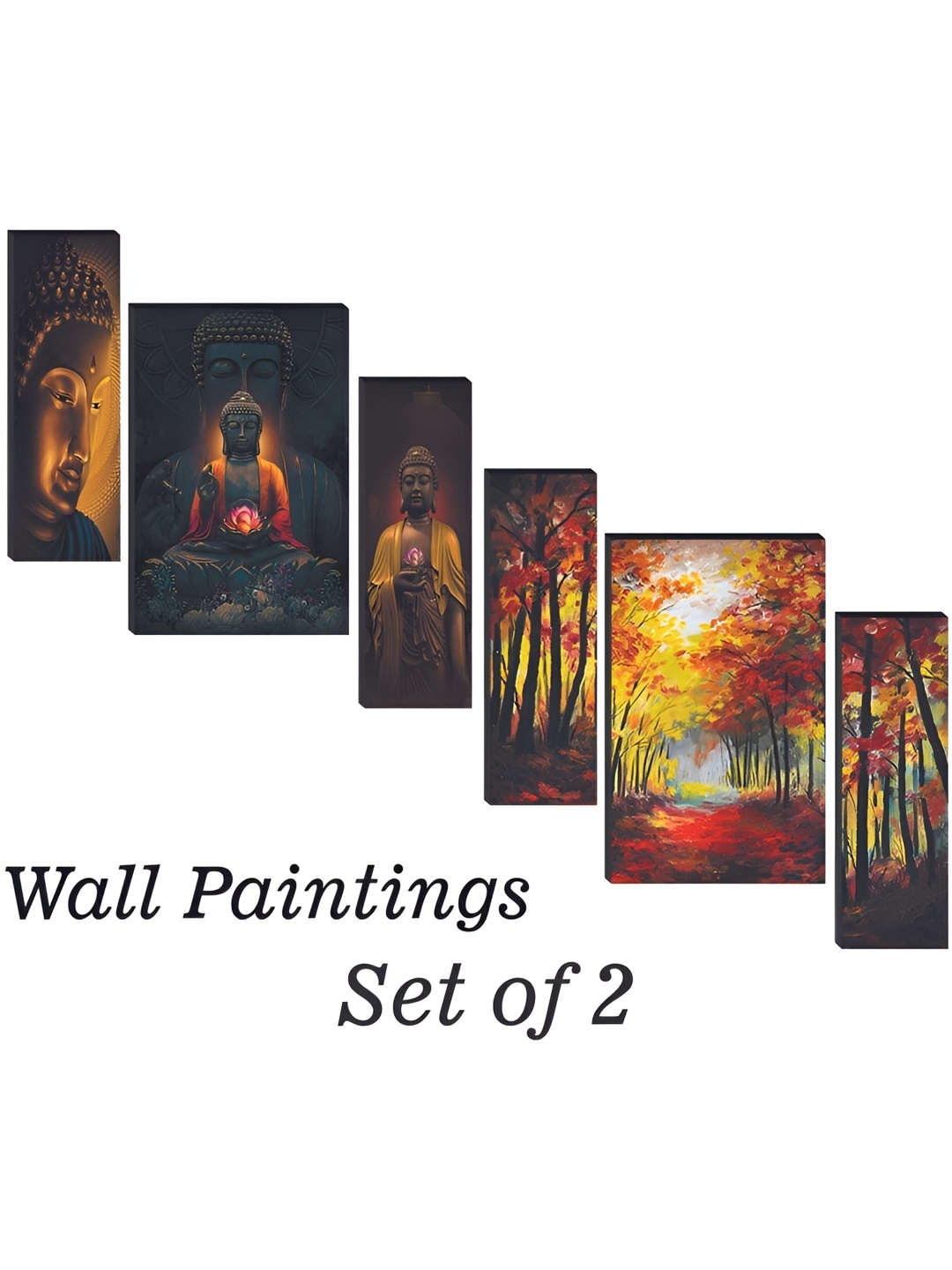 

WALLMAX Yellow & Black 6 Pieces Religious UV Textured Framed Painting Wall Art