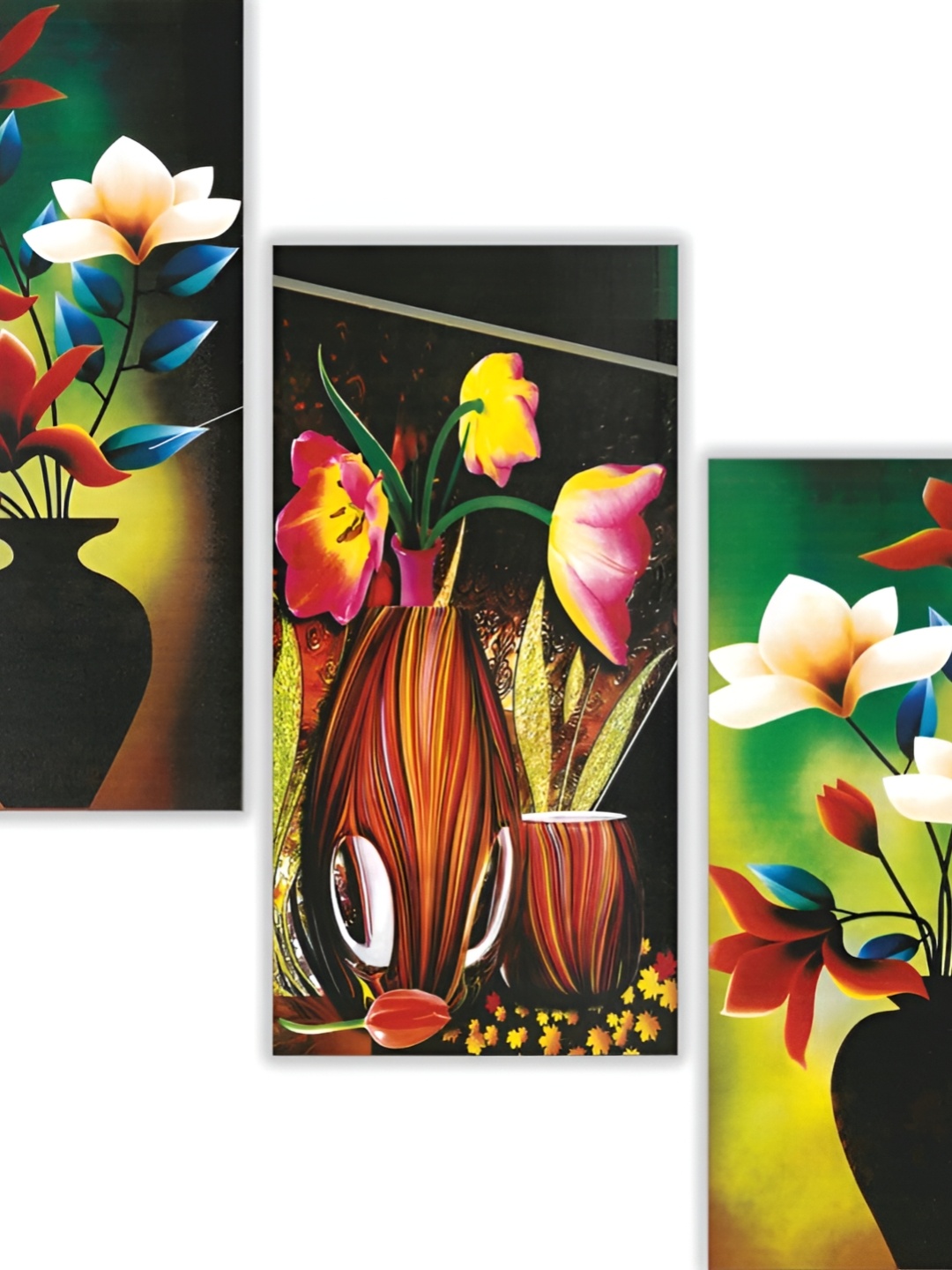 

WALLMAX Green & Blue 3 Pcs Floral UV Textured Framed Painting Wall Arts