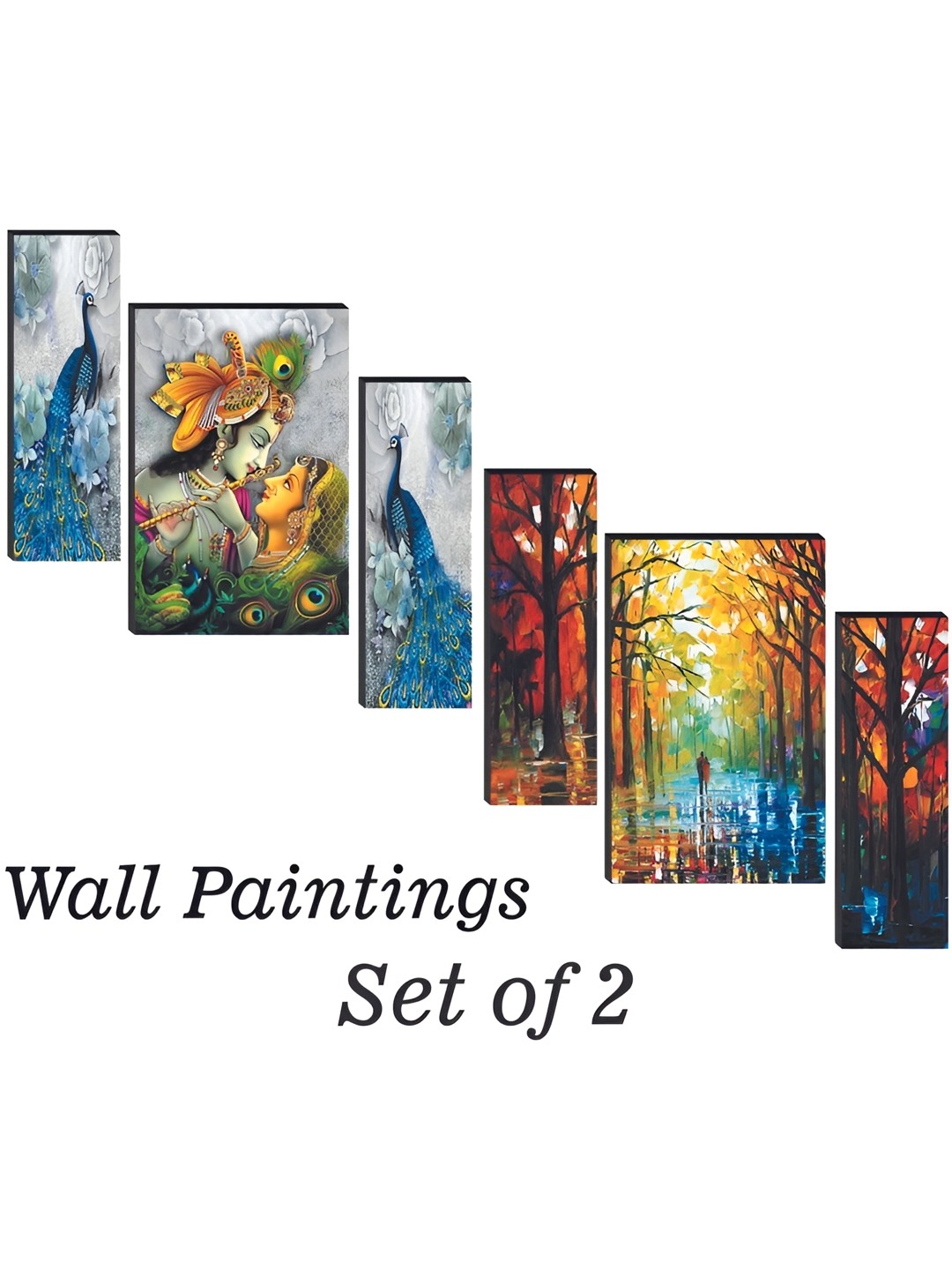 

WALLMAX Green & Blue 6 Pieces Wooden Paintings Wall Arts